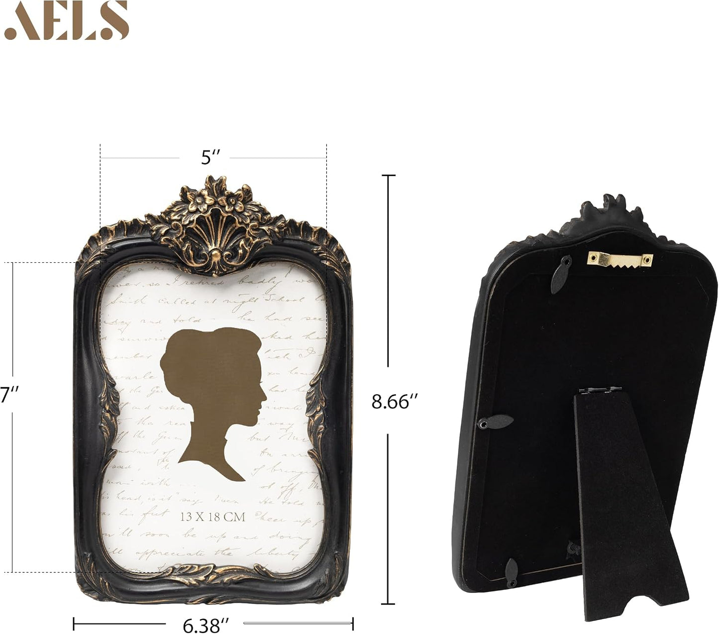 AELS 5x7 Inch Vintage Picture Frame, Elegant Antique Photo Frames with Glass Front, Photo Display, Tabletop Wall Hanging, Gift Ideas, Black and Golden