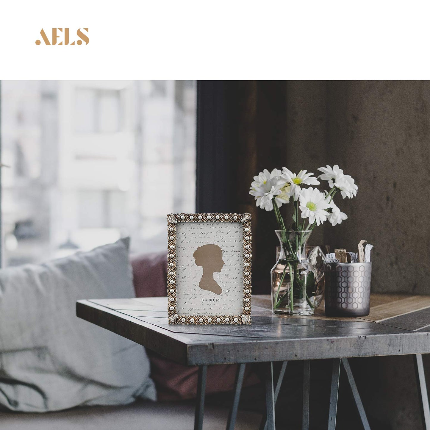 AELS 4x6 Inch Vintage Picture Frame, Elegant Luxury Antique Photo Frames with Glass Front, Photo Display, Tabletop Wall Hanging, Gift Ideas, Pearl Pattern