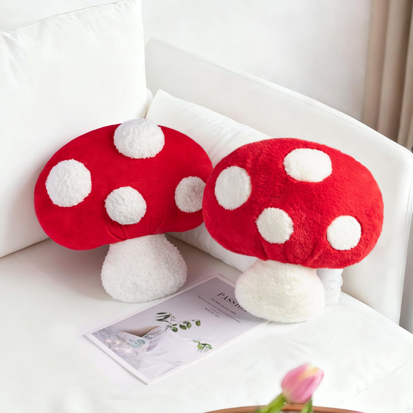 AELS 14 Inch Mushroom Pillow, Cute Polka Dot Plush Decorative Throw Pillow for Couch, Sofa, Bedroom, Nursery, Home Decor for Mushroom Lovers, Red