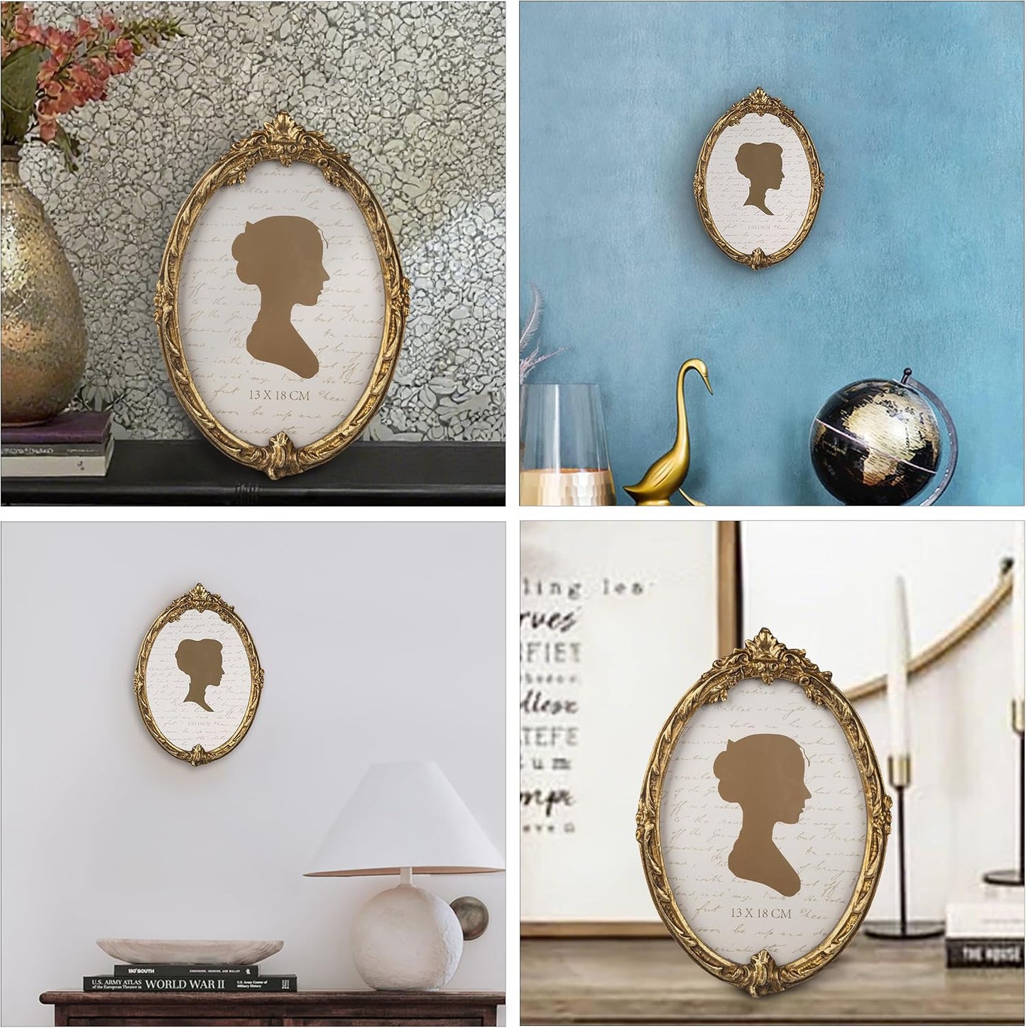 AELS 5x7 Inch Vintage Gold Picture Frame, Elegant Antique Oval Photo Frames with Glass Front, Photo Display, Tabletop Wall Hanging, Gift Ideas