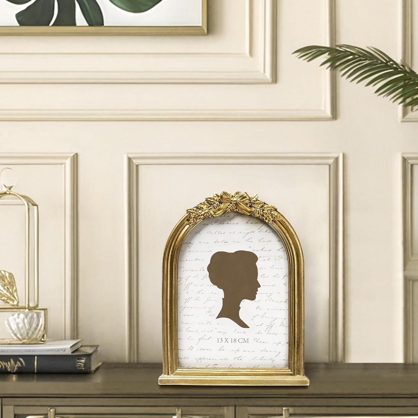 AELS 5x7 Inch Vintage Bow Picture Frame, Elegant Antique Photo Frames with Glass Front, Photo Display, Tabletop Wall Hanging, Gift Ideas, Golden