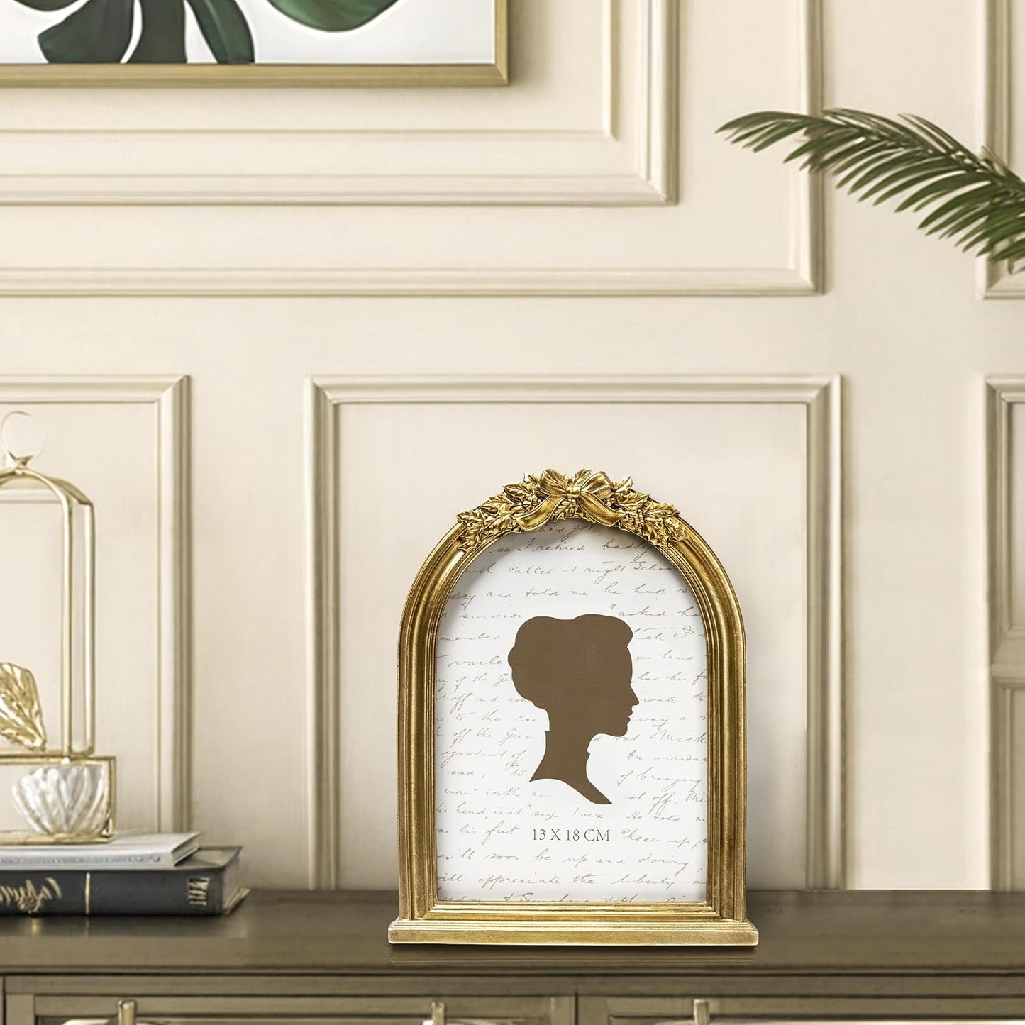 AELS 5x7 Inch Vintage Bow Picture Frame, Elegant Antique Photo Frames with Glass Front, Photo Display, Tabletop Wall Hanging, Gift Ideas, Golden