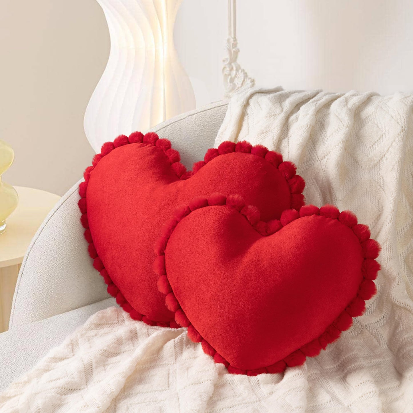 AELS Heart Shaped Pillow, 20 Inches Heart Decorative Throw Pillows, Faux Fur Love Cute Pillows, Valentines Day Decorations, Wedding Decor, Living Room Bedroom Nursery Decor, White