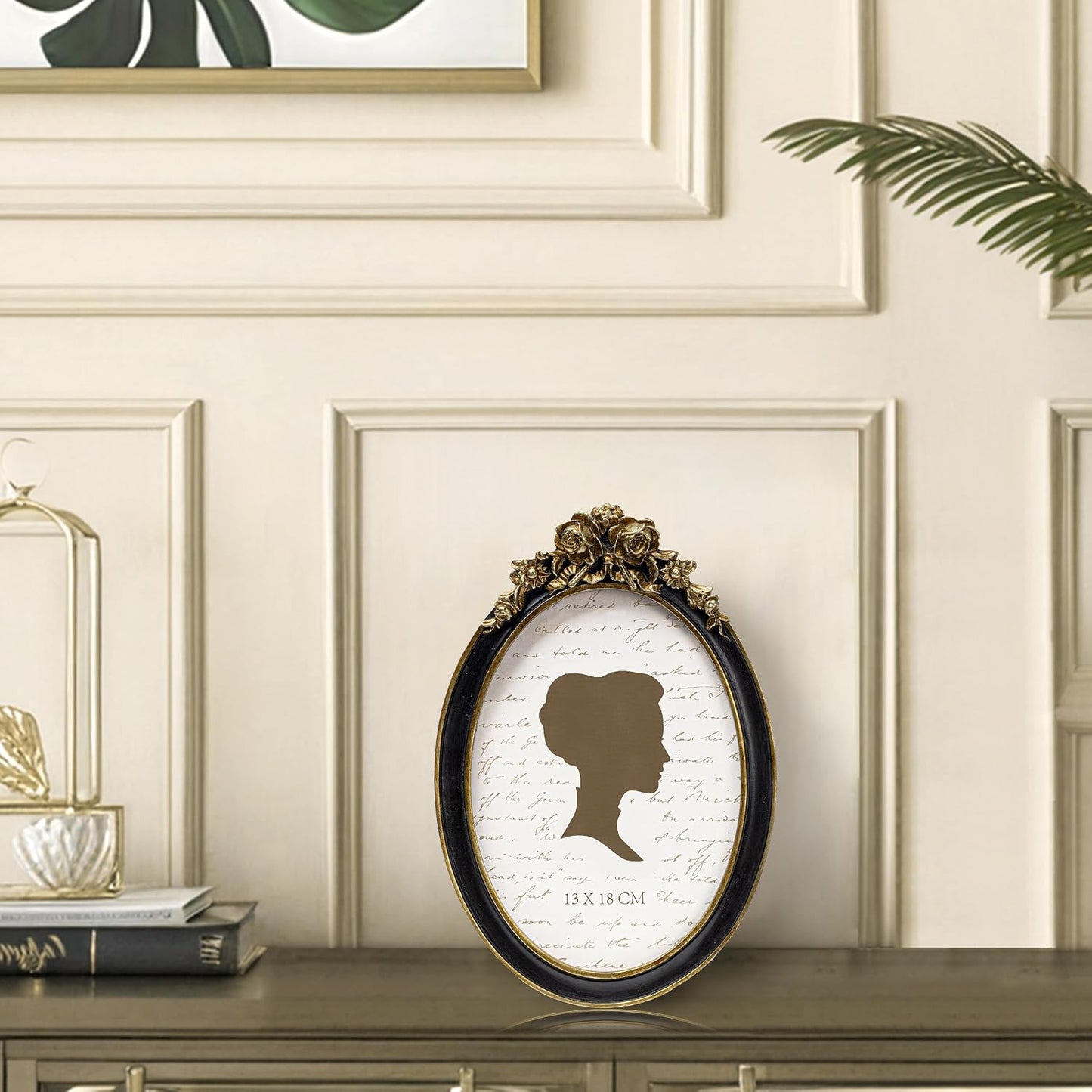 AELS 5x7 Inch Flower Vintage Picture Frame, Elegant Rose Antique Photo Frames with Glass Front, Photo Display, Tabletop Wall Hanging, Gift Ideas, Black and Golden