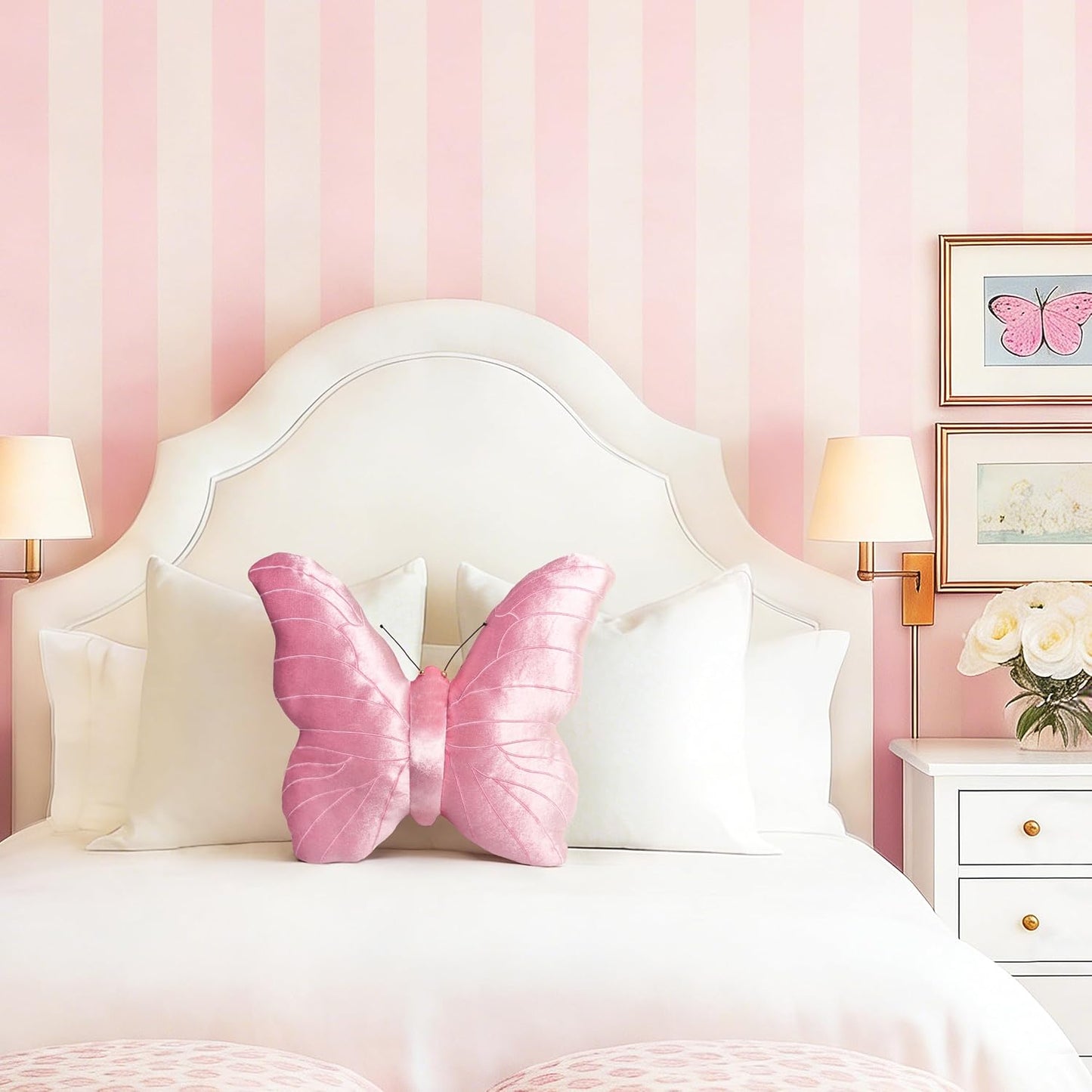AELS Butterfly Pillow, Shining Velvet Decorative Throw Pillows, 18" x 13", Soft Plush Stuffed Animal, Cute Pillow for Living Room, Bedroom, Blush Pink
