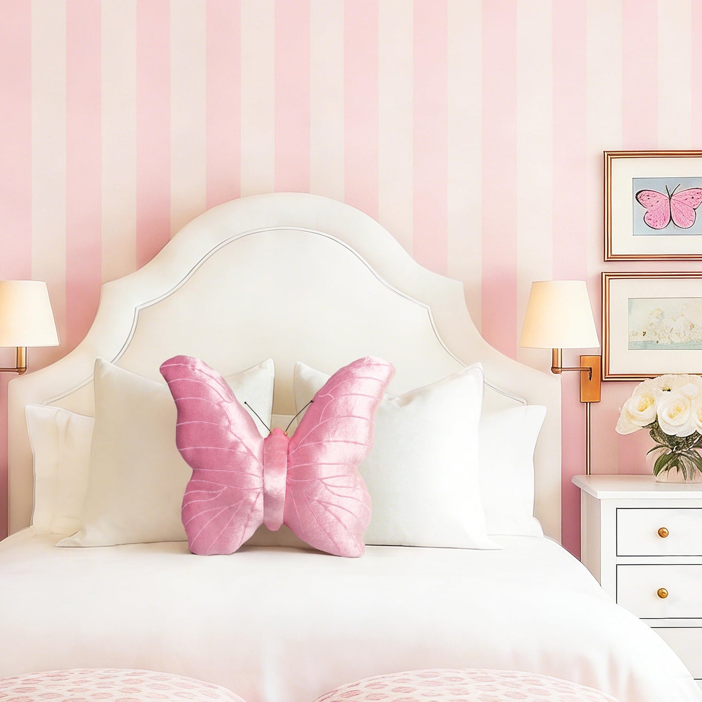 AELS Butterfly Pillow, Shining Velvet Decorative Throw Pillows, 18" x 13", Soft Plush Stuffed Animal, Cute Pillow for Living Room, Bedroom, Blush Pink