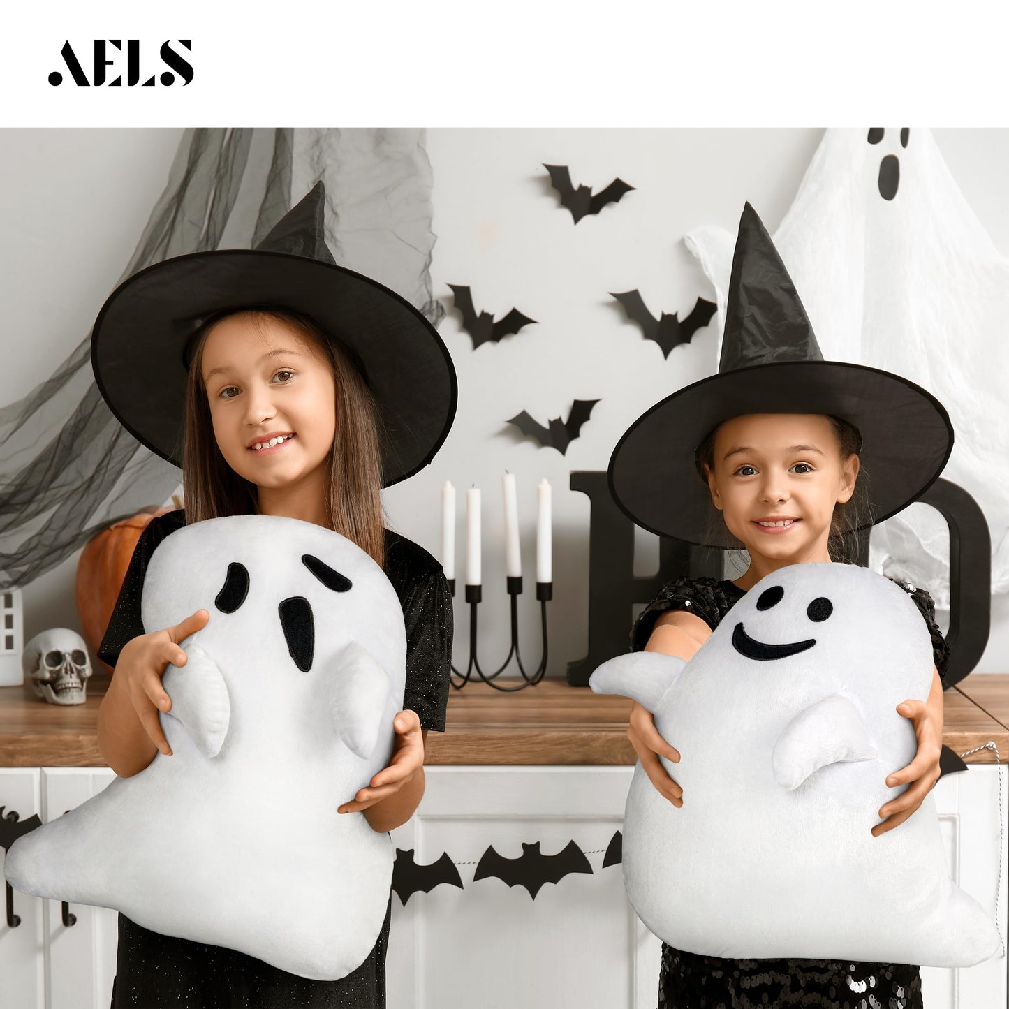 AELS Ghost Decorative Throw Pillow Cover Set of 2, Halloween Decorations, 19.6" &17.3" Halloween Pillows Case for Holiday Party Home, Decor for Living Room Bedroom, Cover ONLY, Without Insert