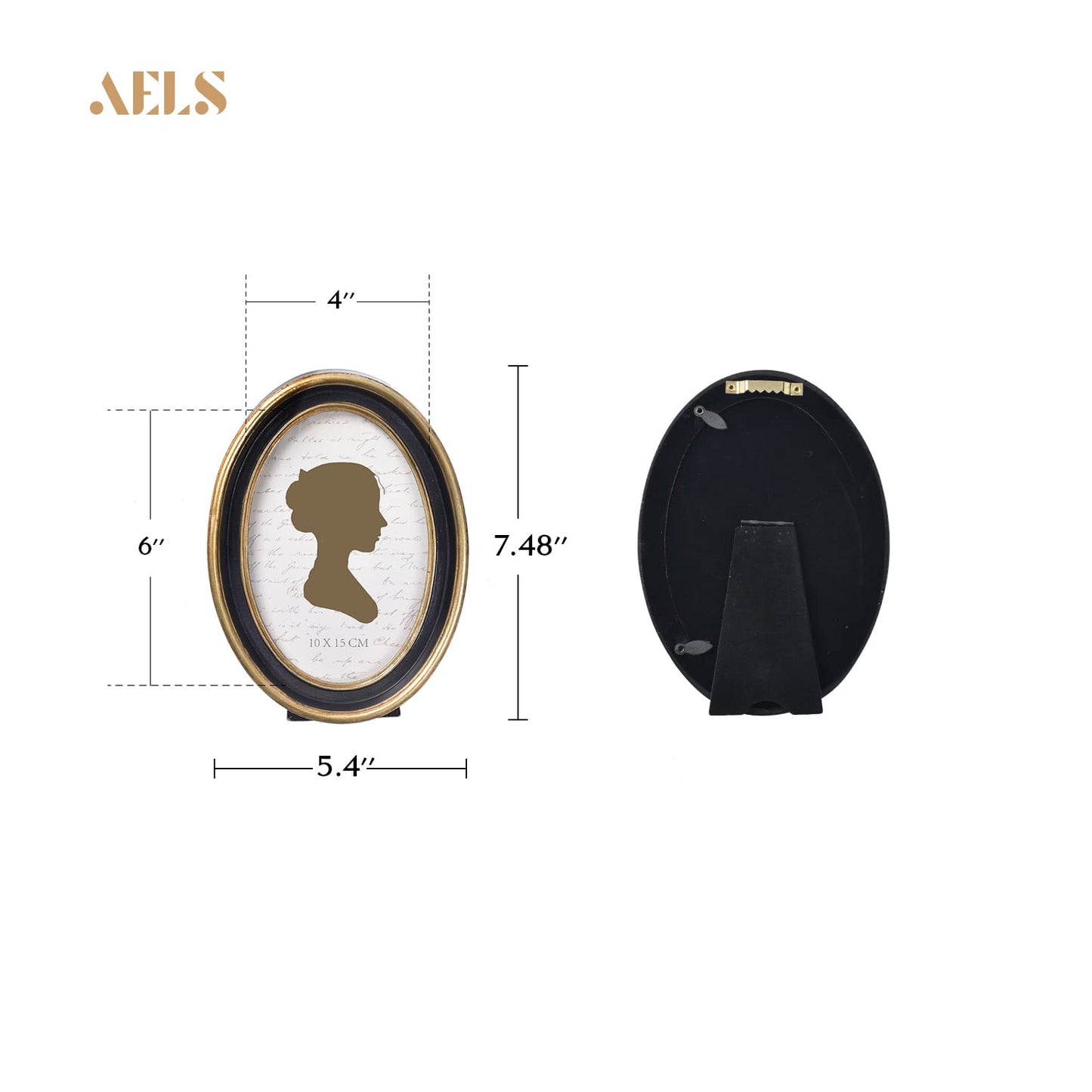 AELS 2.5x3.5 Inch Small Wallet Size Vintage Picture Frame, Elegant Antique Mini Photo Frames with Glass Front, Photo Display, Tabletop Wall Hanging, Gift Ideas, Black Oval with Gold Trim