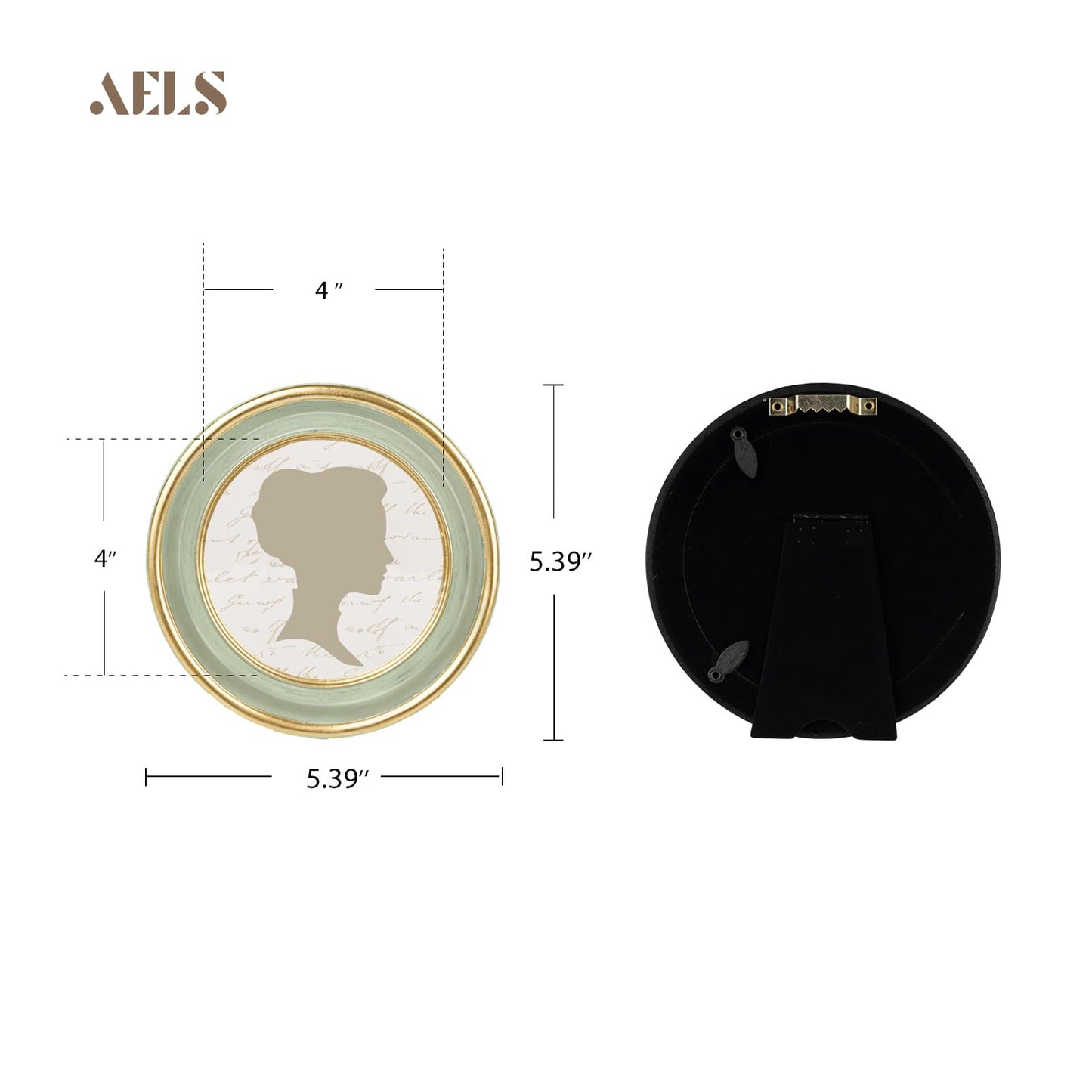 AELS 2.5x3.5 Inch Small Wallet Size Vintage Picture Frame, Elegant Antique Mini Photo Frames with Glass Front, Photo Display, Tabletop Wall Hanging, Gift Ideas, Black Oval with Gold Trim