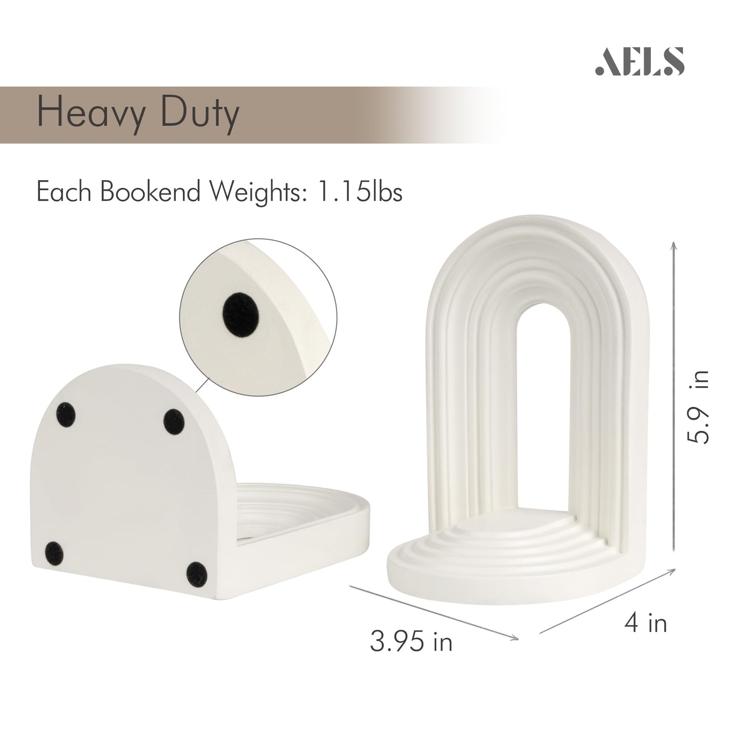 AELS Mordern Bookends, Mid Century Arch Heavy Duty Book Ends, Unique Decorative Bookend Supports for Shelves, Office Desktop Book Stand, Stopper for Books/Movies/CD, Cream