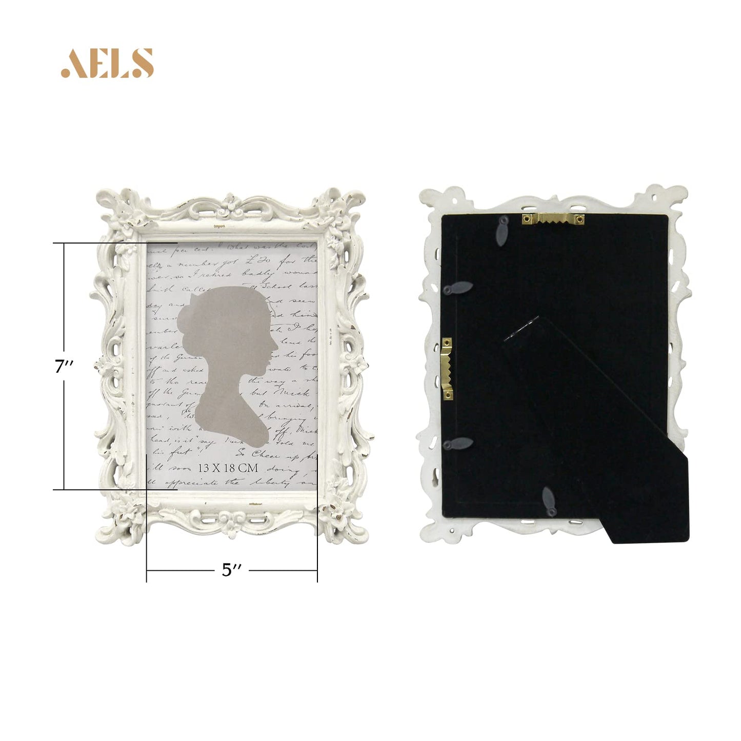 AELS Vintage Picture Frame, Elegant Antique Photo Frames with Glass Front, Photo Display, Tabletop Wall Hanging, Gift Ideas, White Waves (4X6 inch)