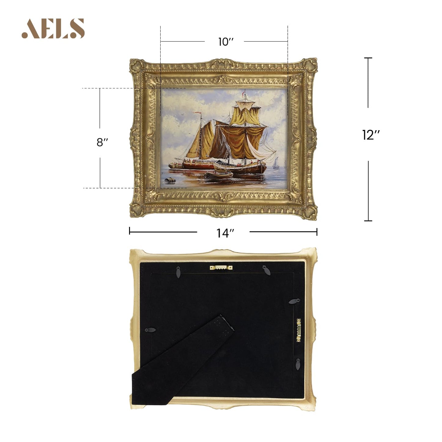 AELS Vintage Picture Frame 8x10 Inch, Luxury Antique Photo Frames with Glass Front, Photo Display, Tabletop Wall Hanging, Gift Ideas, Gold