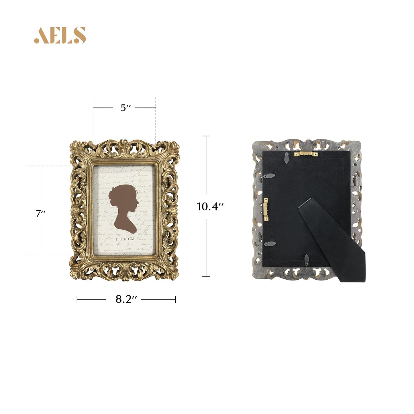 AELS 8x10 Inch Vintage Picture Frame, Elegant Antique Photo Frames with Glass Front, Photo Display, Tabletop Wall Hanging, Gift Ideas, Silver-gold Hollow Pattern