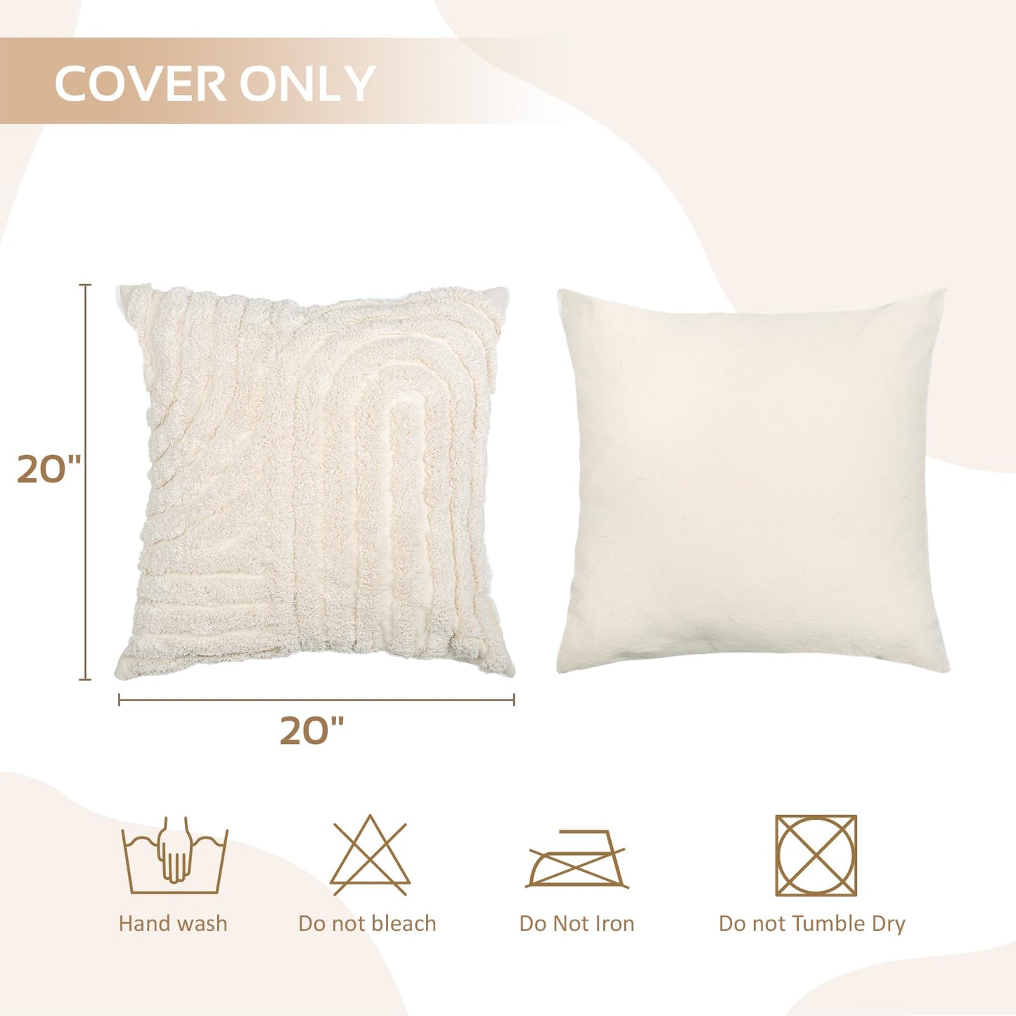 AELS Boho Decorative Textured Throw Pillow Covers 20x20, Set of 2, Modern Abstract Mid Century Rainbow Tufted Pillow Case, Farmhouse Rustic Neutral Woven Cushion Case for Bed Couch Sofa, Creamy White