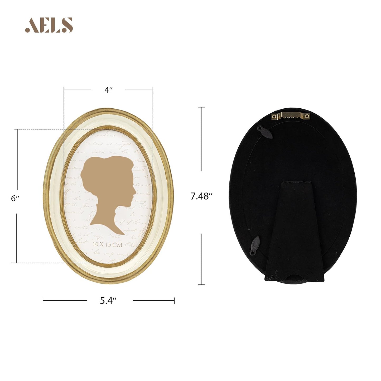 AELS 2.5x3.5 Inch Small Wallet Size Vintage Picture Frame, Elegant Antique Mini Photo Frames with Glass Front, Photo Display, Tabletop Wall Hanging, Gift Ideas, Black Oval with Gold Trim