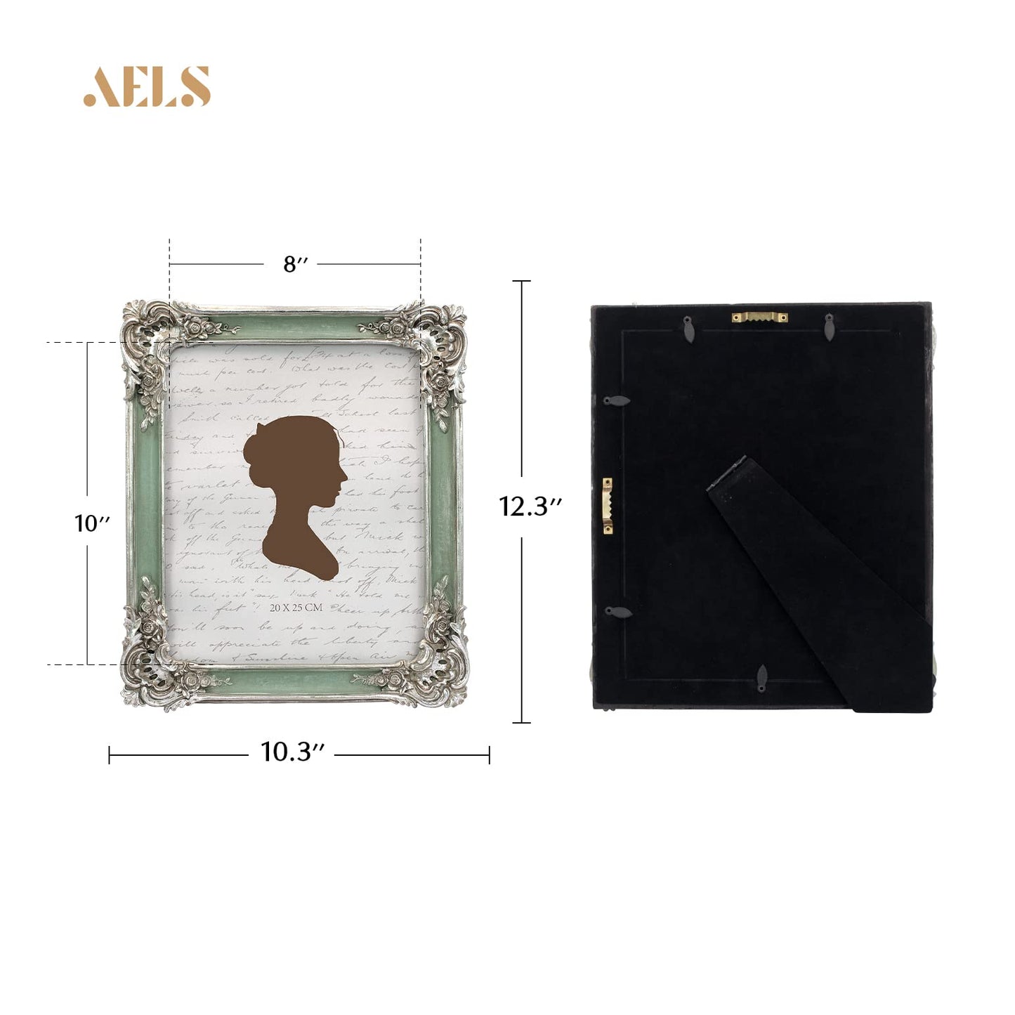 AELS 5x7 Inch Vintage Picture Frame, Elegant Antique Photo Frames with Glass Front, Photo Display, Tabletop Wall Hanging, Gift Ideas, Silver and Green