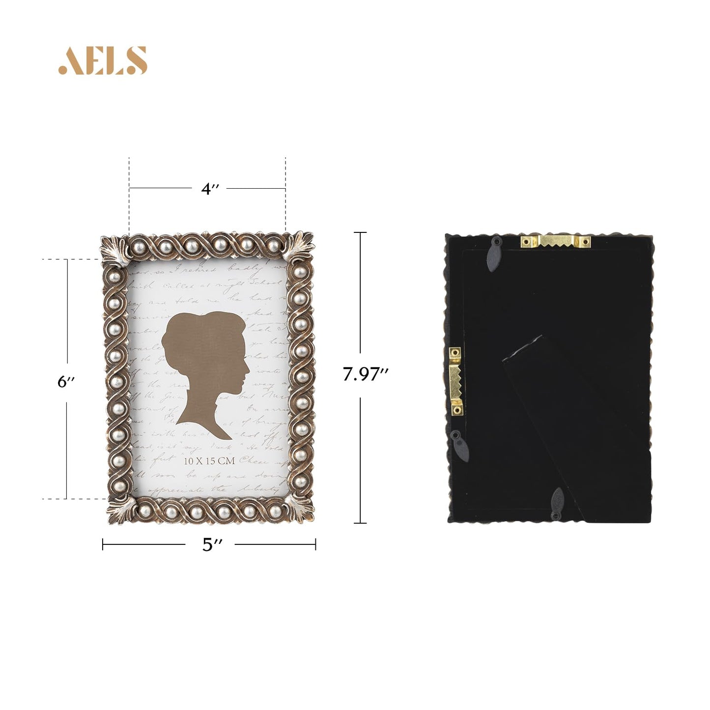 AELS 4x6 Inch Vintage Picture Frame, Elegant Luxury Antique Photo Frames with Glass Front, Photo Display, Tabletop Wall Hanging, Gift Ideas, Pearl Pattern