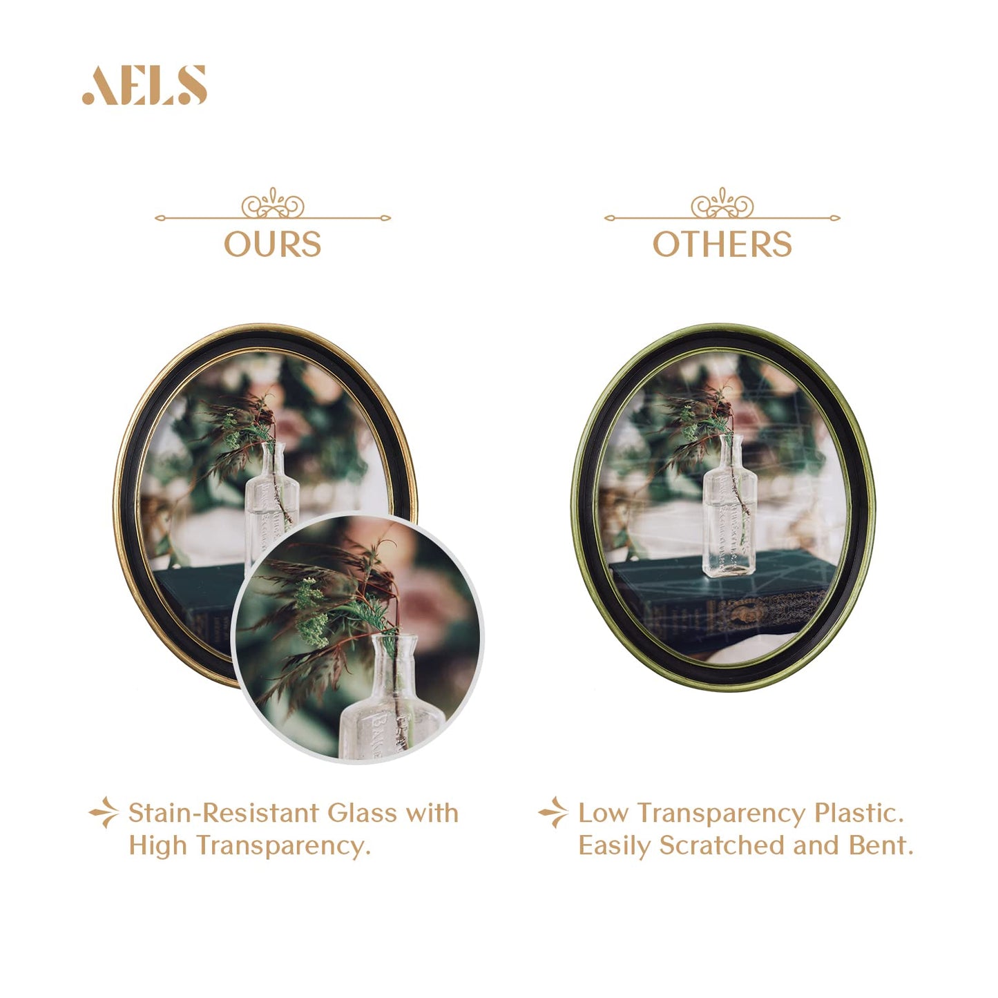 AELS 2.5x3.5 Inch Small Wallet Size Vintage Picture Frame, Elegant Antique Mini Photo Frames with Glass Front, Photo Display, Tabletop Wall Hanging, Gift Ideas, Black Oval with Gold Trim