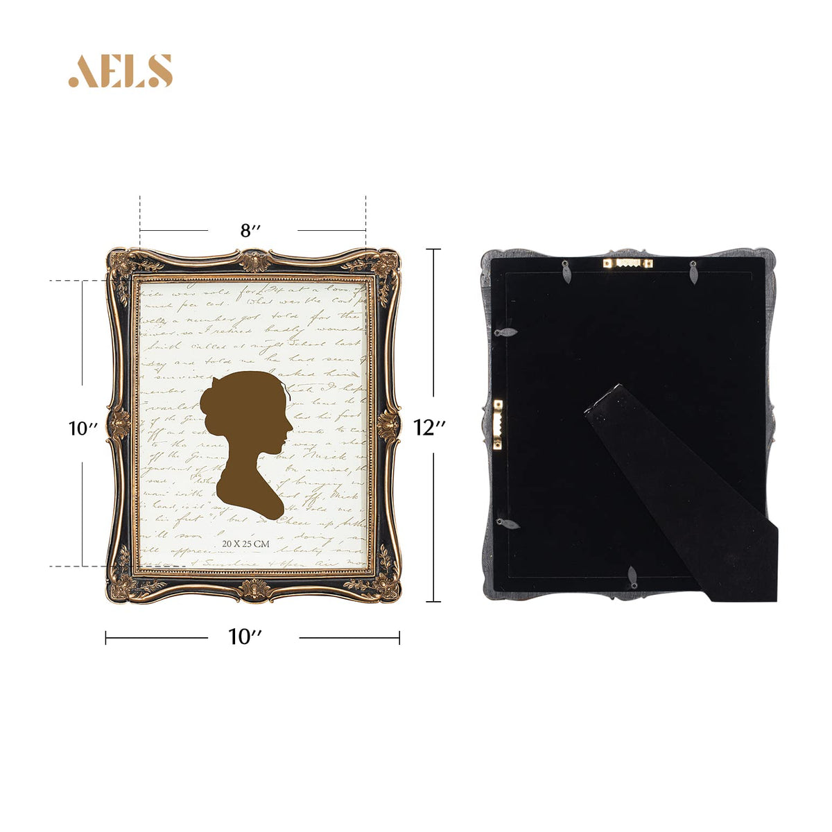 AELS 4x6 Inch Vintage Picture Frame, Elegant Antique Photo Frames with Glass Front, Photo Display, Tabletop Wall Hanging, Gift Ideas, Gold and Black