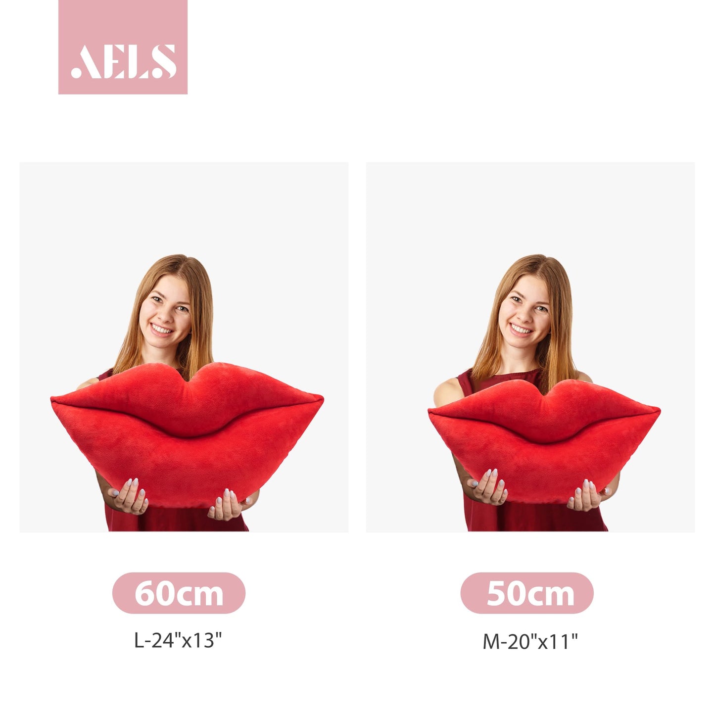 AELS 3D Large Lips Throw Pillows Smooth Soft Velvet Decorative Throw Pillows Love Pillows Cute Pillow 24 X 12 inches for Couch Sofa Bed Living Room Bedroom, Red