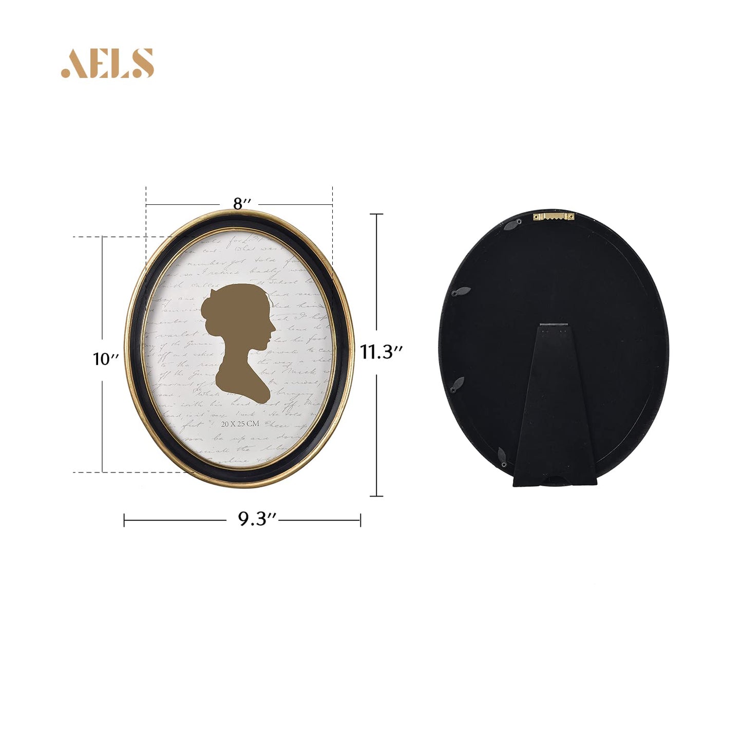 AELS 2.5x3.5 Inch Small Wallet Size Vintage Picture Frame, Elegant Antique Mini Photo Frames with Glass Front, Photo Display, Tabletop Wall Hanging, Gift Ideas, Black Oval with Gold Trim