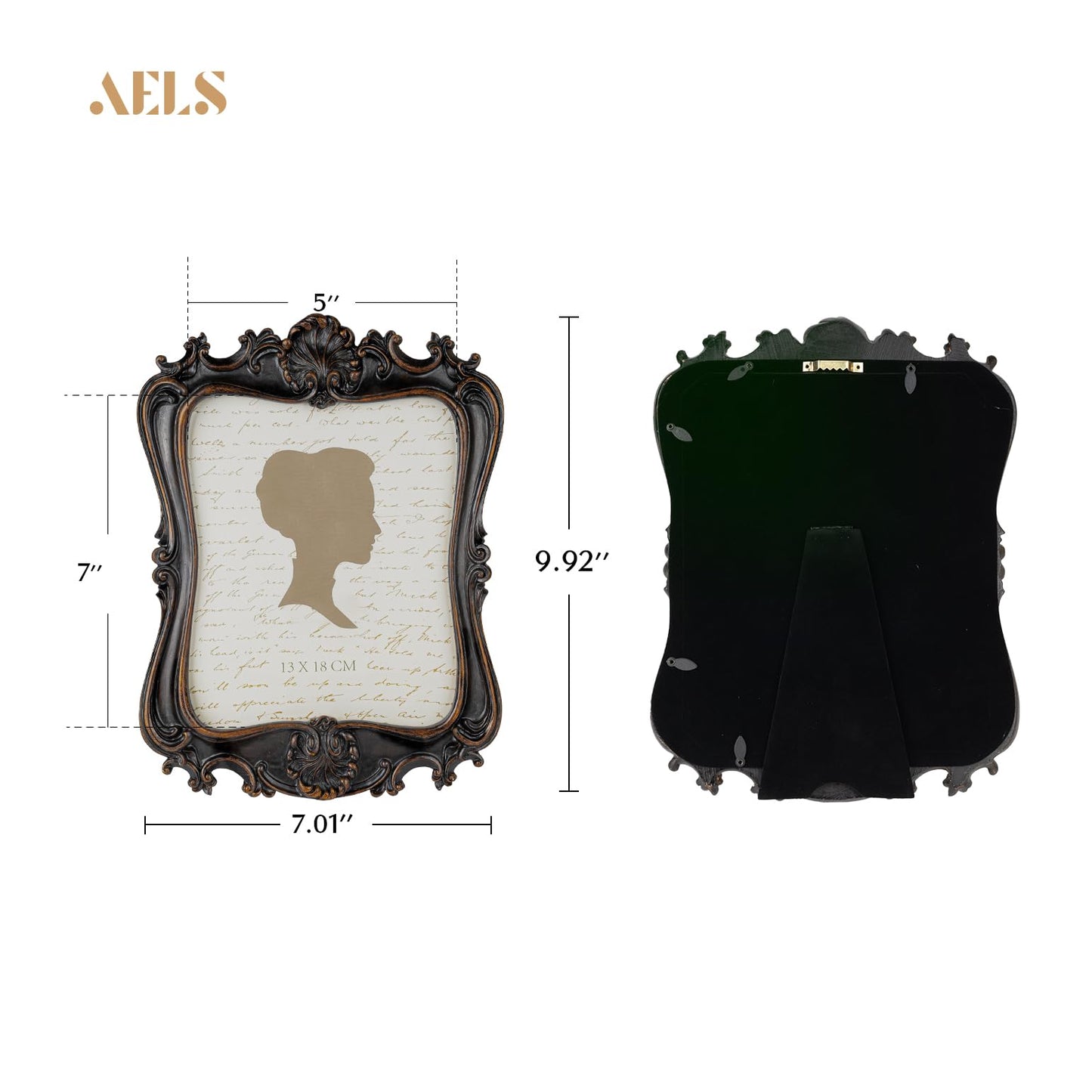 AELS 5x7 Inch Vintage Picture Frame, Elegant Antique Photo Frames with Glass Front, Photo Display, Tabletop Wall Hanging, Gift Ideas