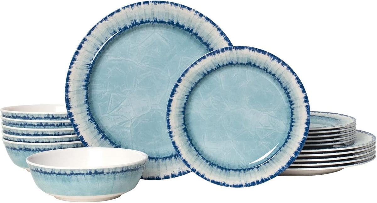 AELS Melamine Dinnerware Set of 18 Pcs Dinner Dishes Set, Lightweight Unbreakable for Indoor and Outdoor Use, BPA Free, Dishwasher Safe, Light Blue