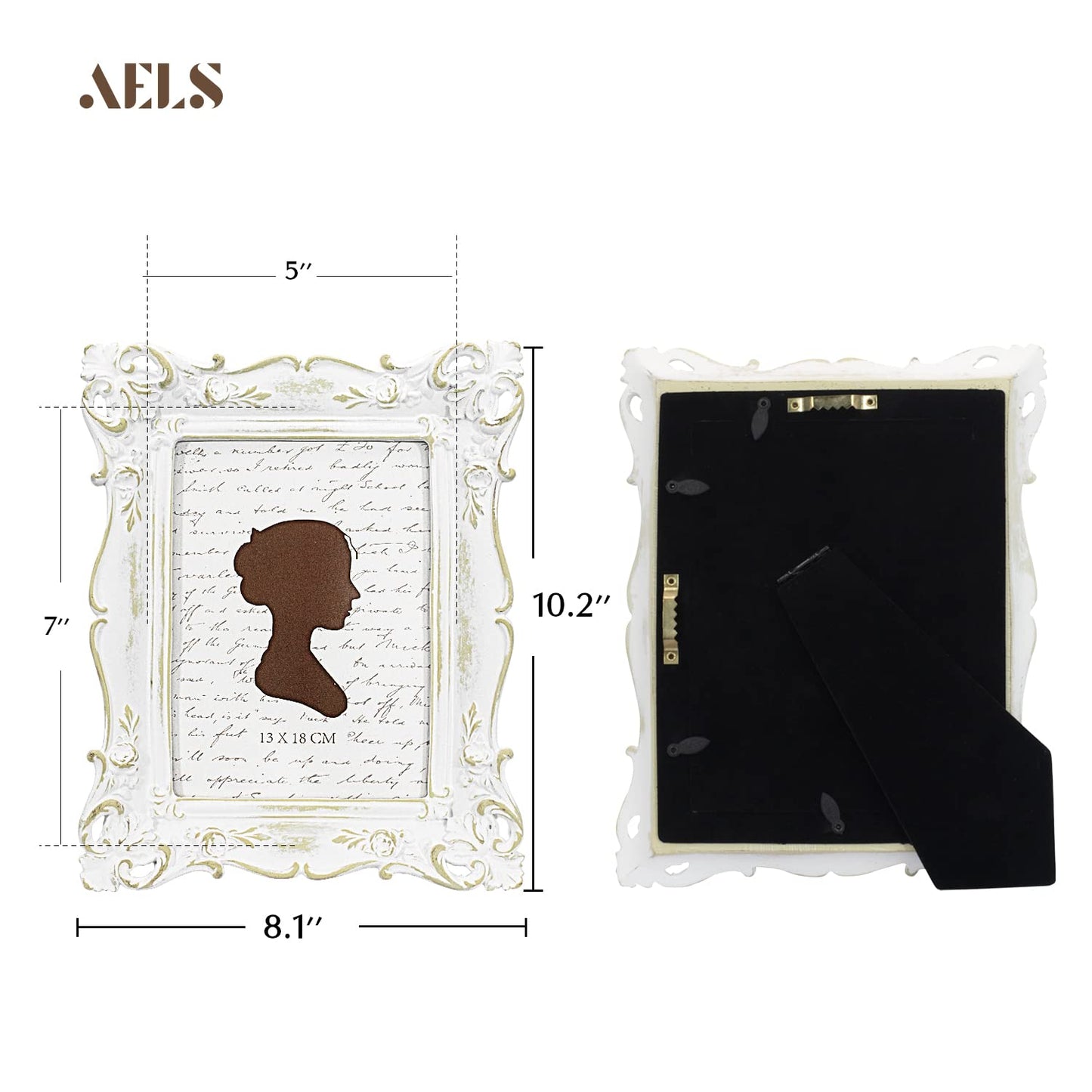 AELS 5x7 Inch Vintage Picture Frame, Elegant Antique Photo Frames with Glass Front, Photo Display, Tabletop Wall Hanging, Gift Ideas, Off White