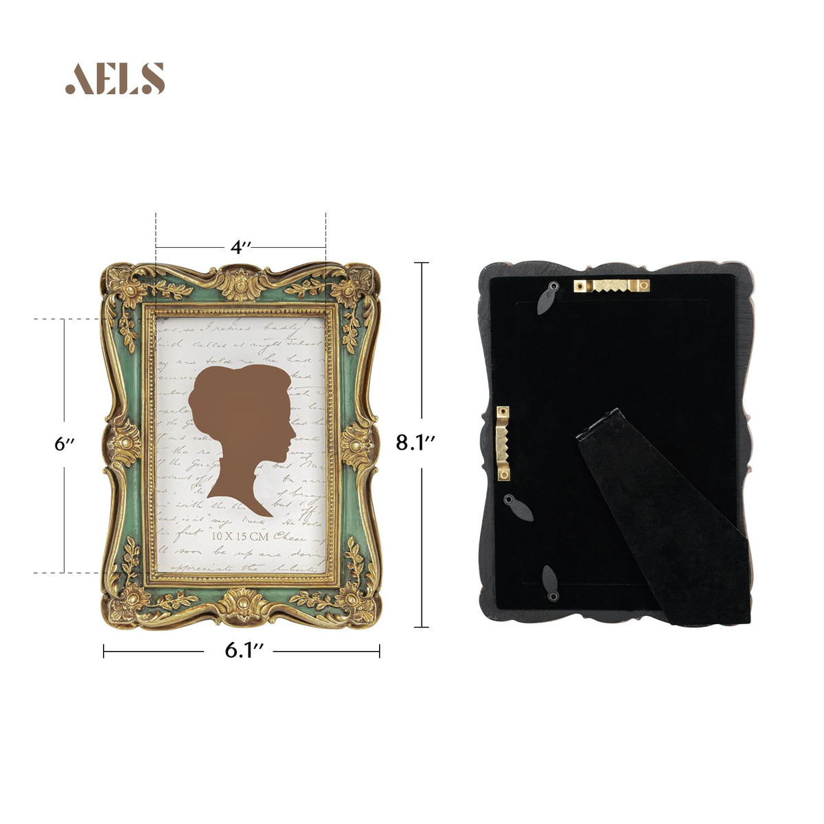 AELS 4x6 Inch Vintage Picture Frame, Elegant Antique Photo Frames with Glass Front, Photo Display, Tabletop Wall Hanging, Gift Ideas, Gold and Black