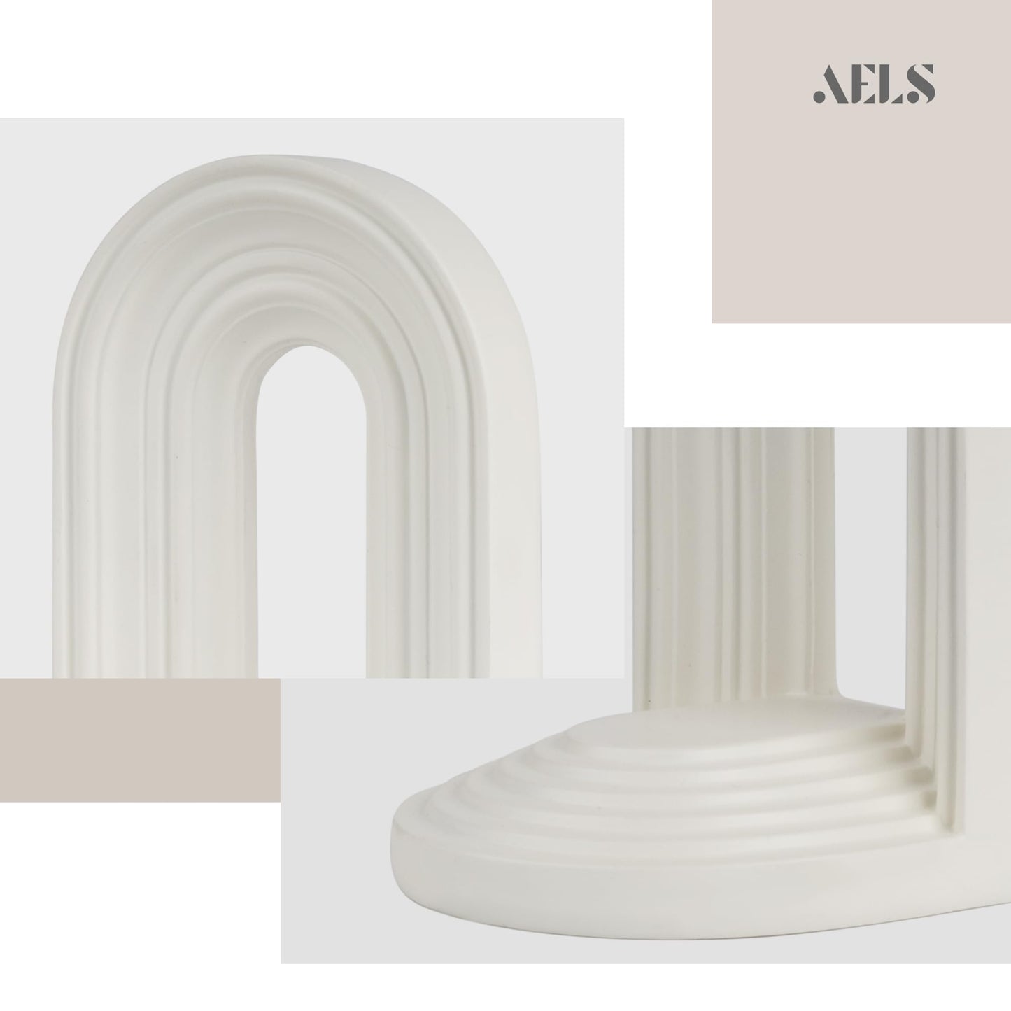 AELS Mordern Bookends, Mid Century Arch Heavy Duty Book Ends, Unique Decorative Bookend Supports for Shelves, Office Desktop Book Stand, Stopper for Books/Movies/CD, Cream