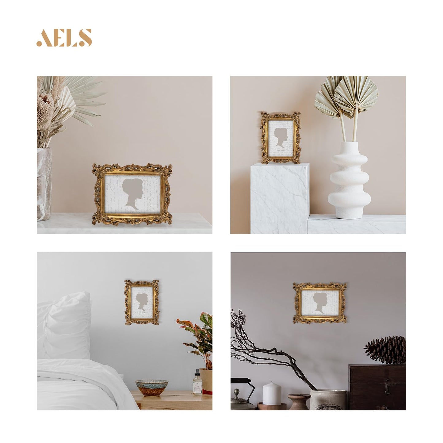 AELS Vintage Picture Frame, Elegant Antique Photo Frames with Glass Front, Photo Display, Tabletop Wall Hanging, Gift Ideas, White Waves (4X6 inch)