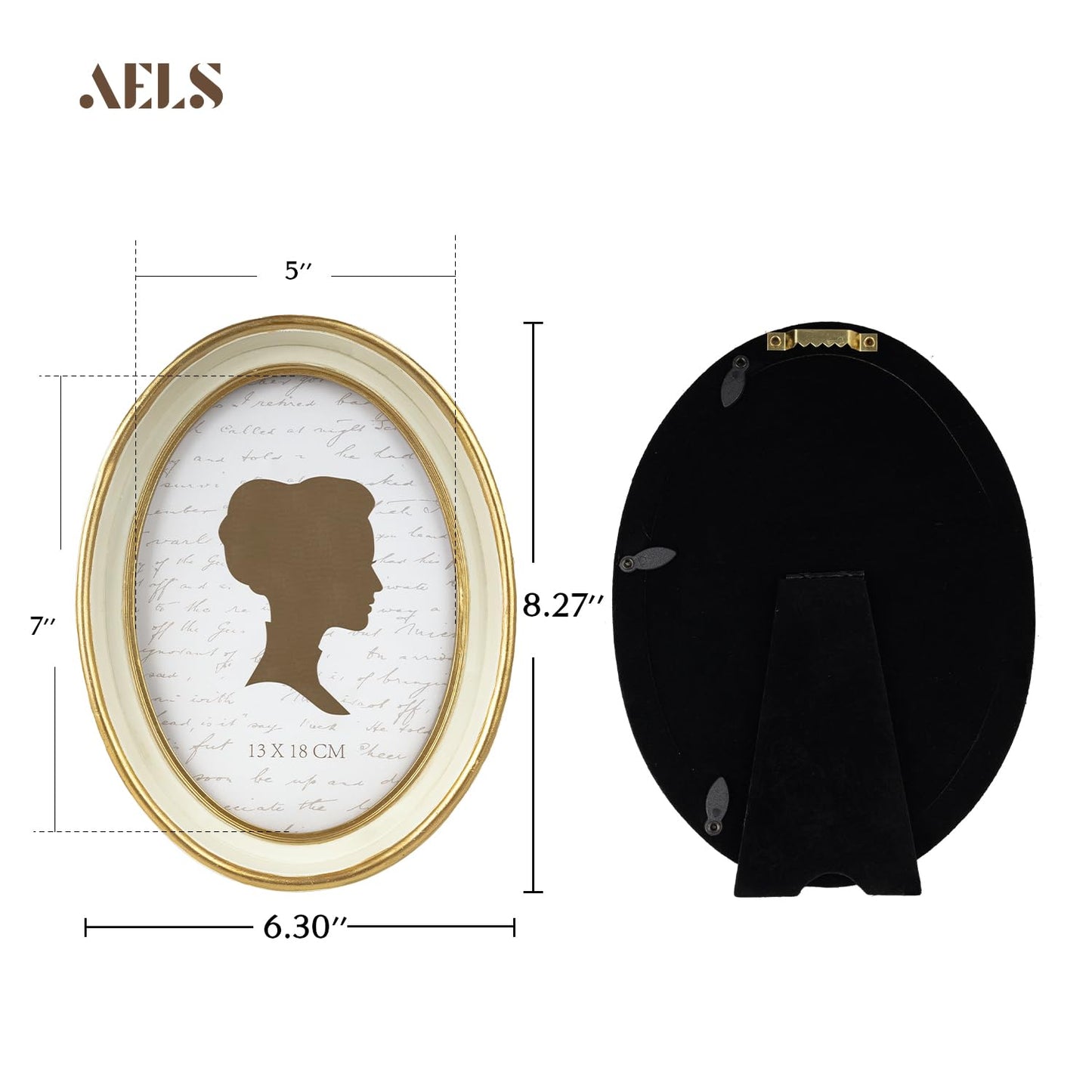 AELS 2.5x3.5 Inch Small Wallet Size Vintage Picture Frame, Elegant Antique Mini Photo Frames with Glass Front, Photo Display, Tabletop Wall Hanging, Gift Ideas, Black Oval with Gold Trim