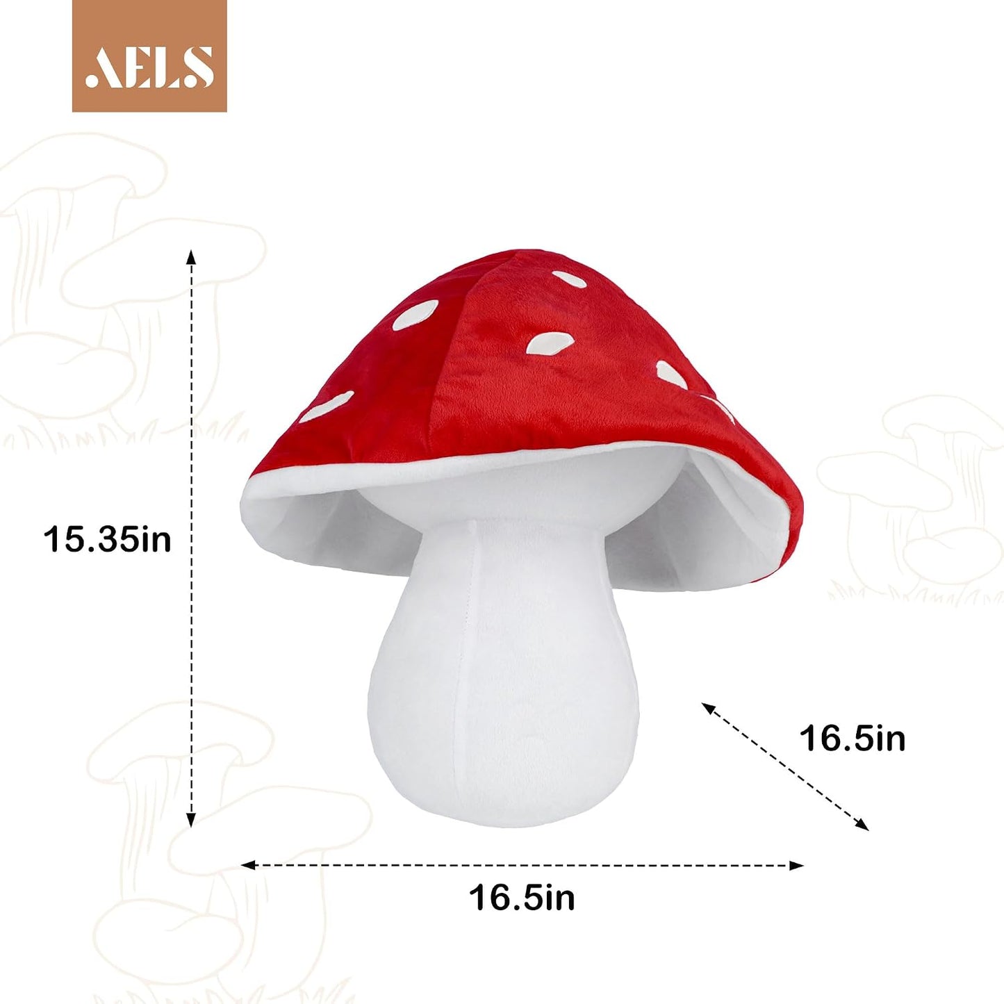 AELS 15.35 Inches Mushroom Pillow, Cute 3D Polka Dot Mushroom Plush, Decorative Throw Pillow for Lover Sofa Couch Living Room Bedroom Decor, Red