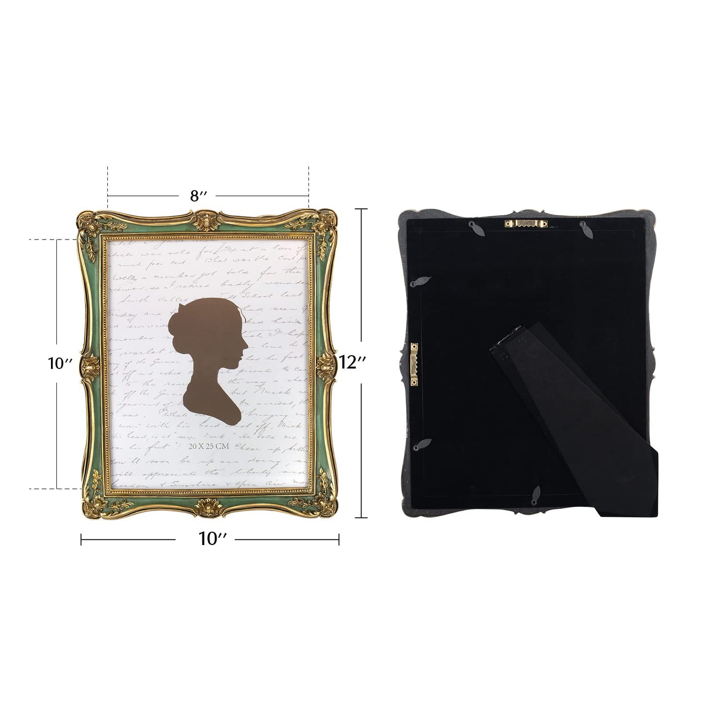 AELS 4x6 Inch Vintage Picture Frame, Elegant Antique Photo Frames with Glass Front, Photo Display, Tabletop Wall Hanging, Gift Ideas, Gold and Green
