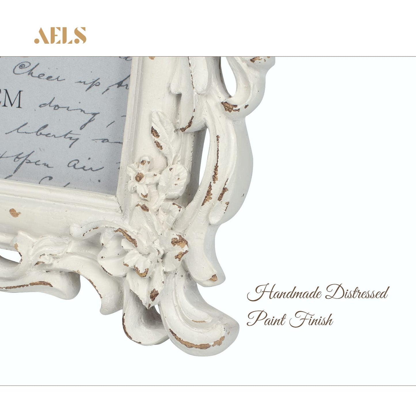 AELS Vintage Picture Frame, Elegant Antique Photo Frames with Glass Front, Photo Display, Tabletop Wall Hanging, Gift Ideas, White Waves (4X6 inch)