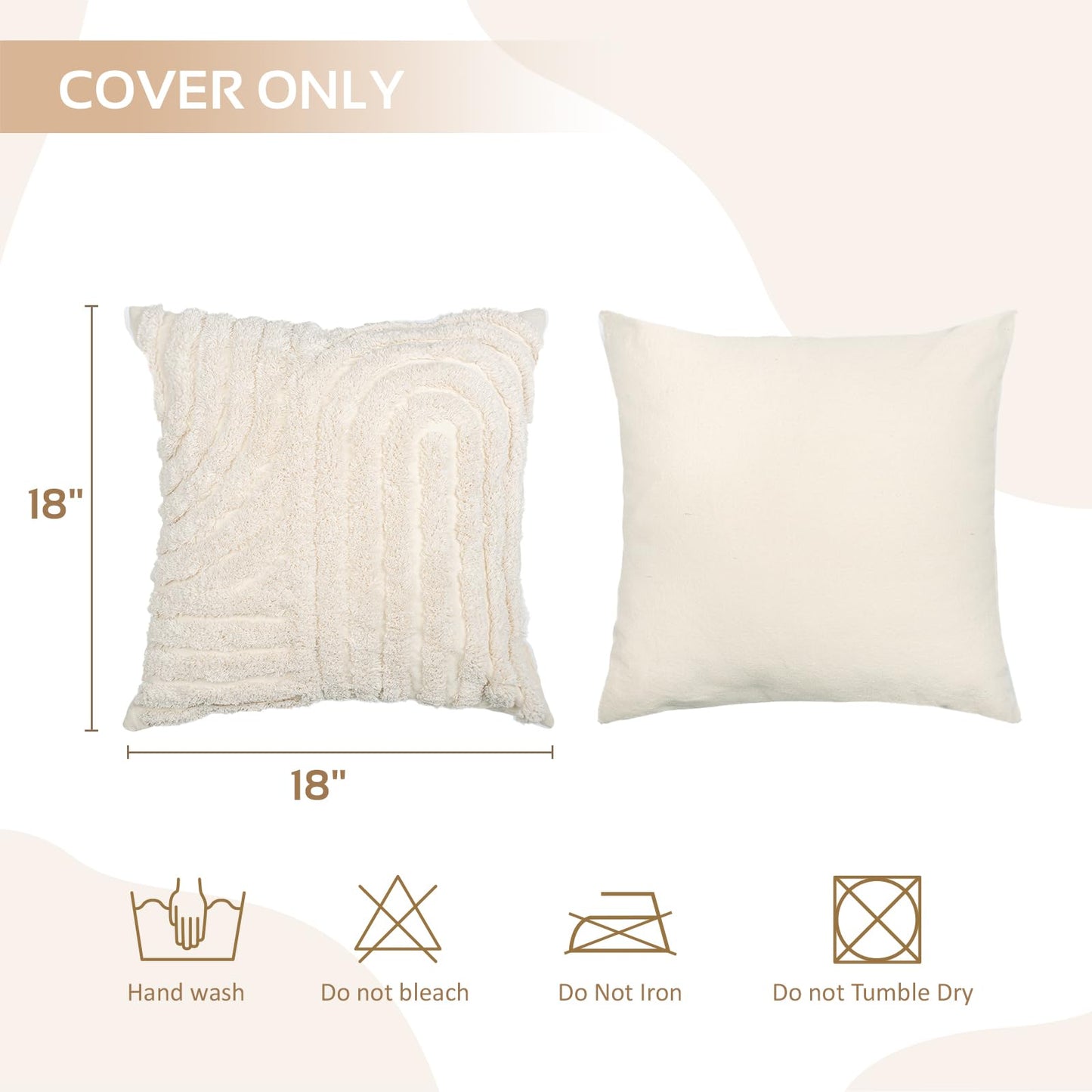 AELS Boho Decorative Textured Throw Pillow Covers 20x20, Set of 2, Modern Abstract Mid Century Rainbow Tufted Pillow Case, Farmhouse Rustic Neutral Woven Cushion Case for Bed Couch Sofa, Creamy White