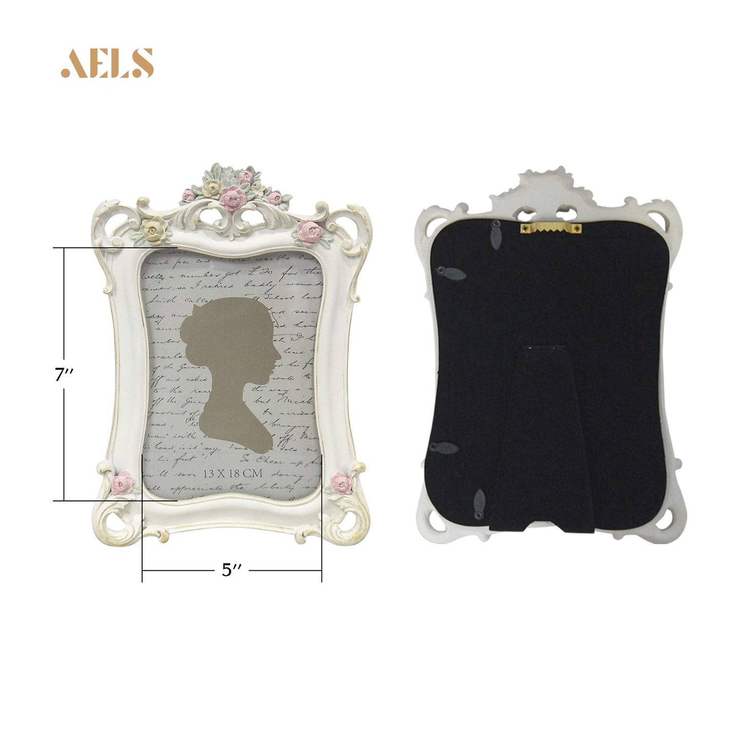 AELS 5x7 Inch Vintage Picture Frame, Elegant Antique Photo Frames with Glass Front, Photo Display, Tabletop Wall Hanging, Gift Ideas, White Rose with Vines
