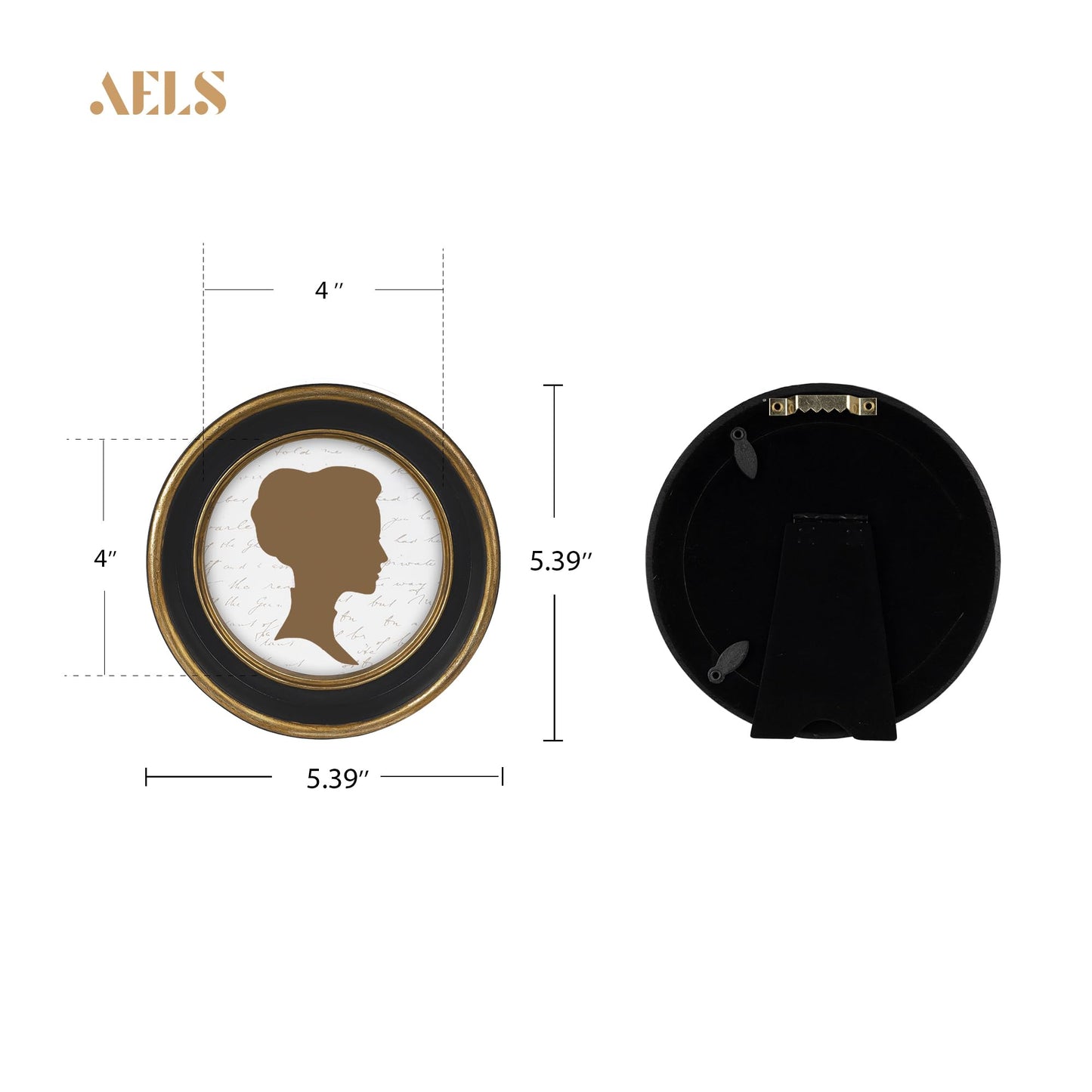 AELS 2.5x3.5 Inch Small Wallet Size Vintage Picture Frame, Elegant Antique Mini Photo Frames with Glass Front, Photo Display, Tabletop Wall Hanging, Gift Ideas, Black Oval with Gold Trim