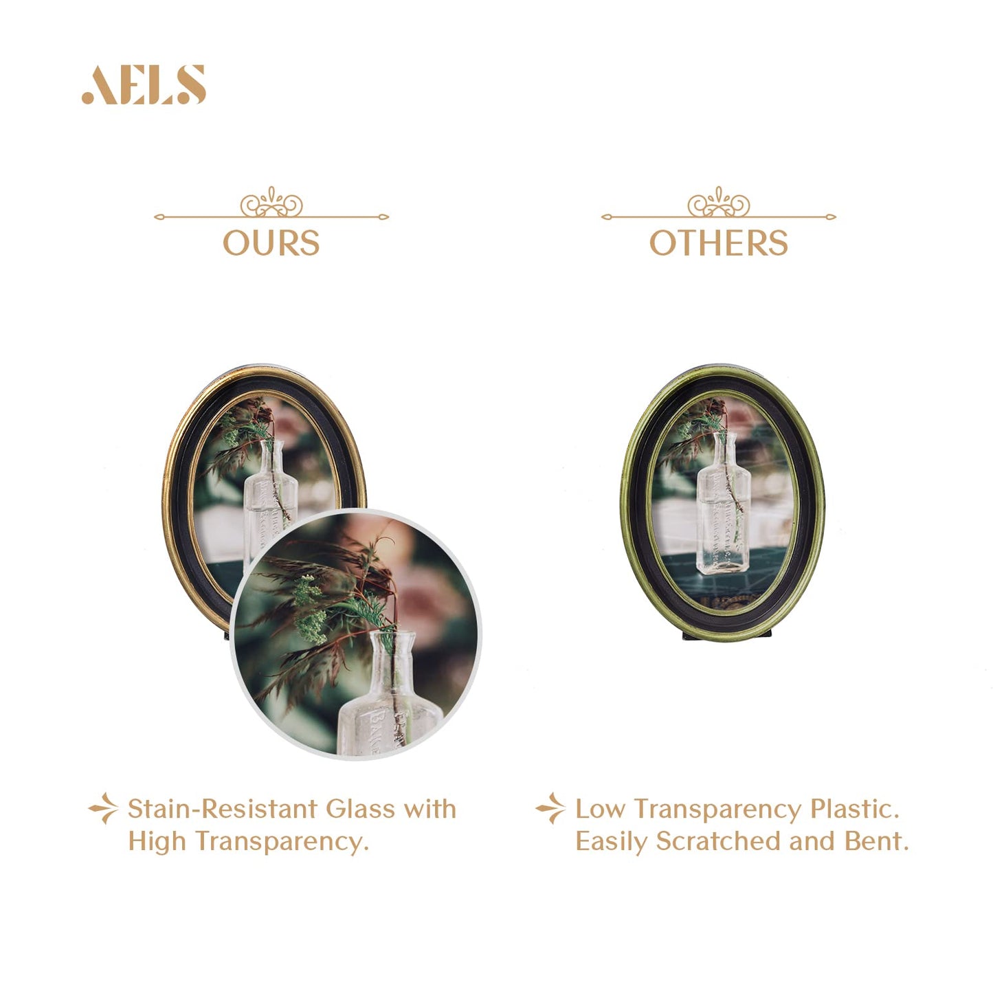 AELS 2.5x3.5 Inch Small Wallet Size Vintage Picture Frame, Elegant Antique Mini Photo Frames with Glass Front, Photo Display, Tabletop Wall Hanging, Gift Ideas, Black Oval with Gold Trim