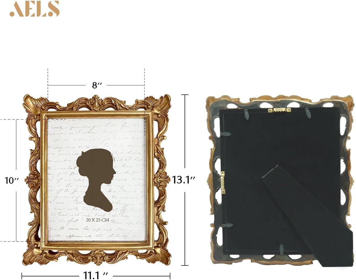 AELS 8x10 Inch Vintage Picture Frame, Elegant Antique Photo Frames with Glass Front, Photo Display, Tabletop Wall Hanging, Gift Ideas, Golden Bronze