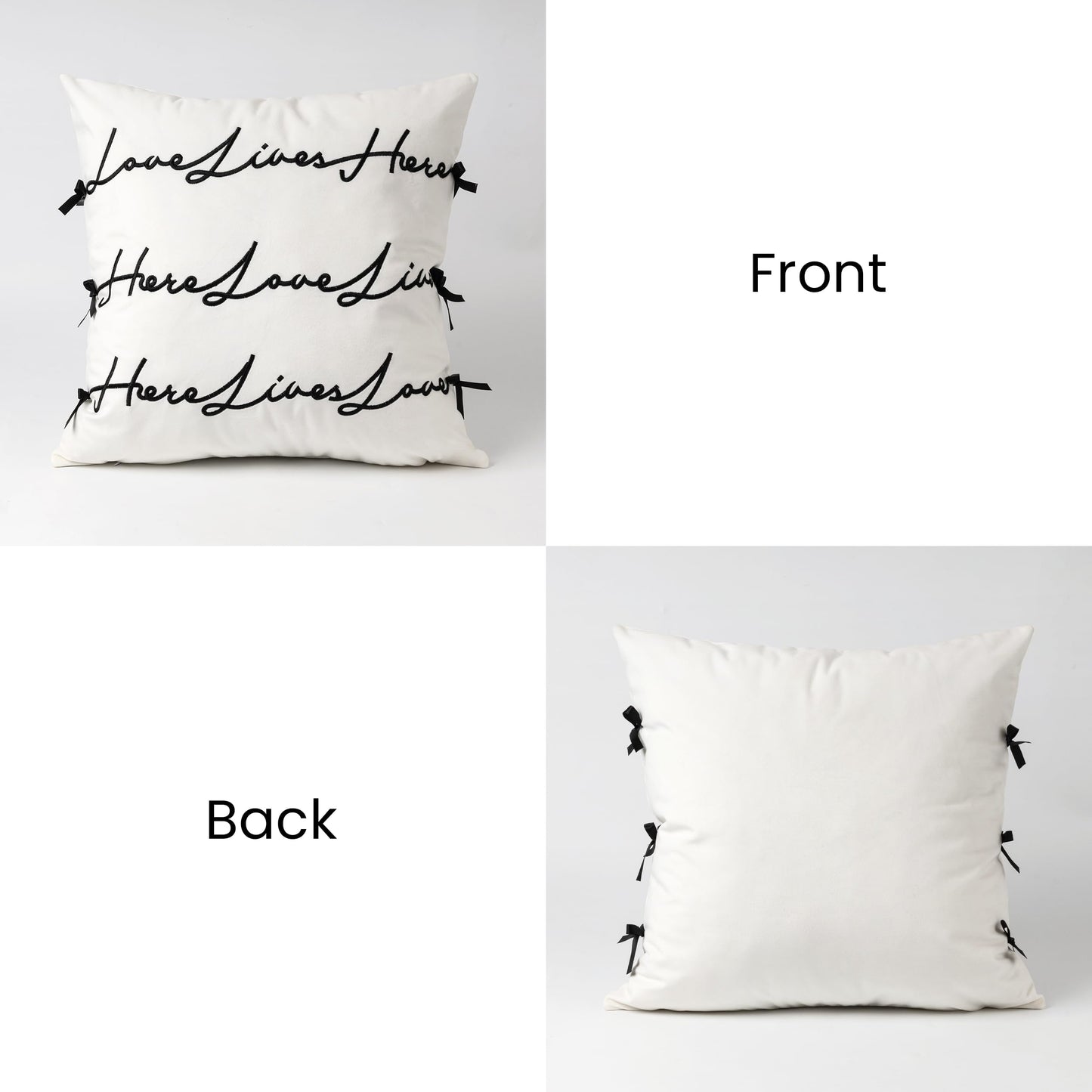 Bow Pillow Cover, Text Design Velvet Bowknot Decorative Pillow Covers for Valentine's Day, Wedding, Christmas, Living Room, Bedroom, Nursery Decor, 18x18 Inch, Love Lives Here, Pink Cream White