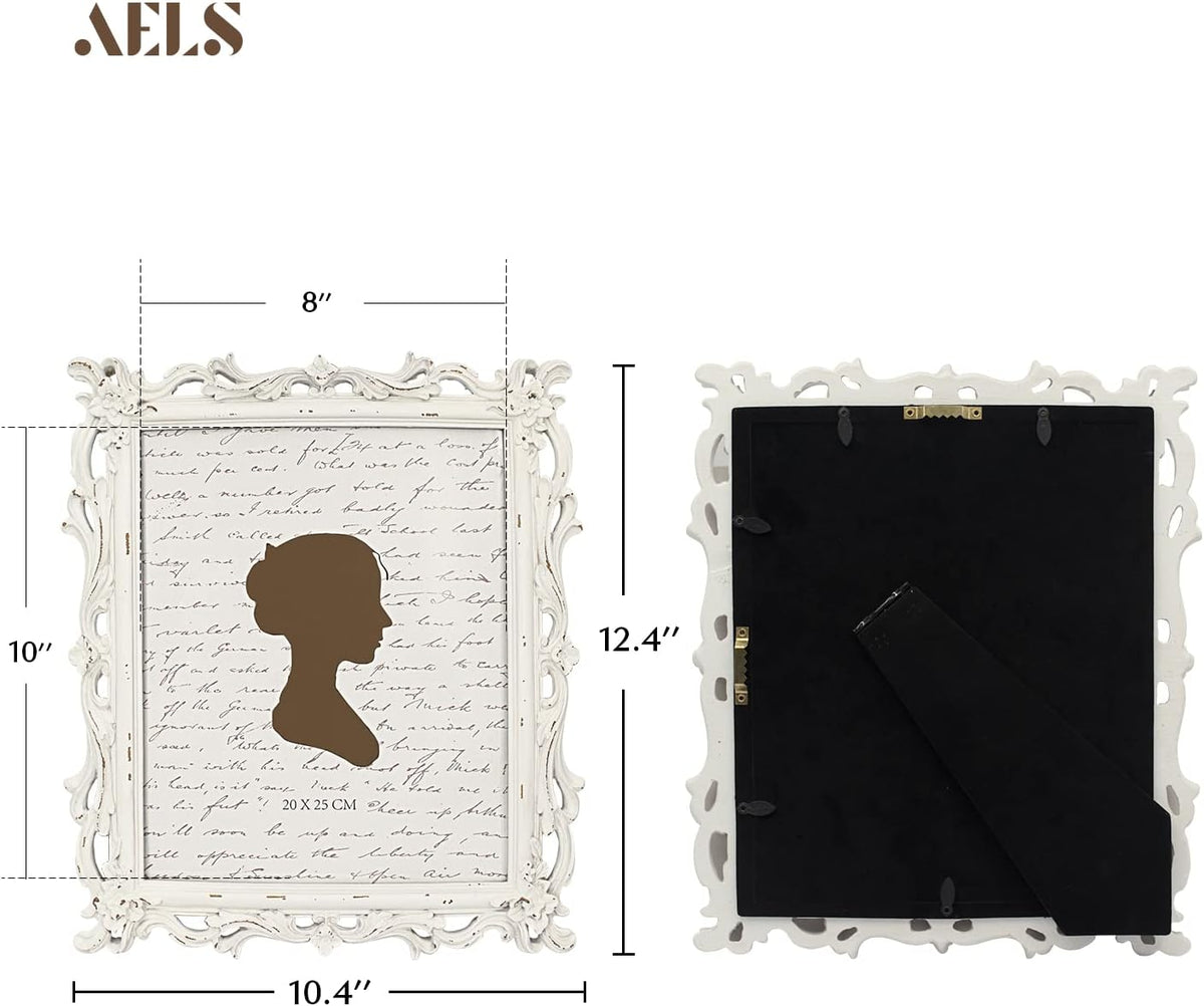AELS 8x10 Inch Vintage Picture Frame, Elegant Antique Photo Frames with Glass Front, Photo Display, Tabletop Wall Hanging, Gift Ideas, Off White