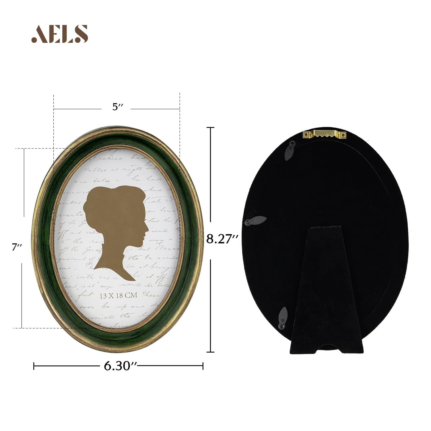 AELS 2.5x3.5 Inch Small Wallet Size Vintage Picture Frame, Elegant Antique Mini Photo Frames with Glass Front, Photo Display, Tabletop Wall Hanging, Gift Ideas, Black Oval with Gold Trim