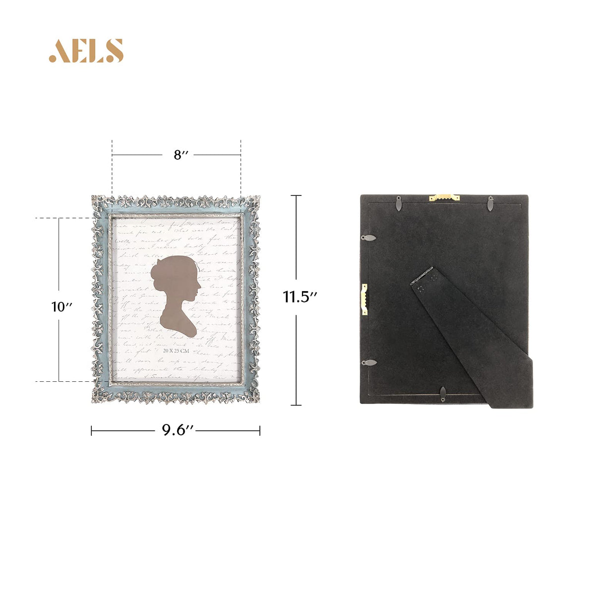 AELS 4x6 Inch Vintage Picture Frame, Elegant Antique Photo Frames with Glass Front, Photo Display, Tabletop Wall Hanging, Gift Ideas, Vine Pattern, Silver & Light Blue