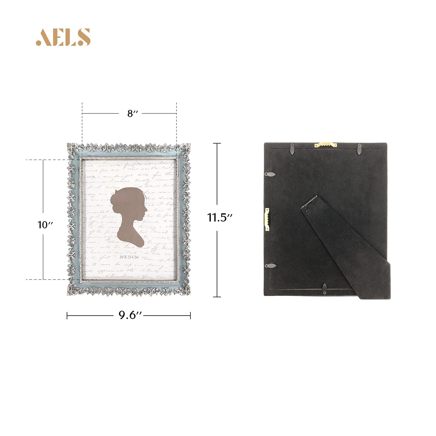 AELS 4x6 Inch Vintage Picture Frame, Elegant Antique Photo Frames with Glass Front, Photo Display, Tabletop Wall Hanging, Gift Ideas, Vine Pattern, Silver & Light Blue