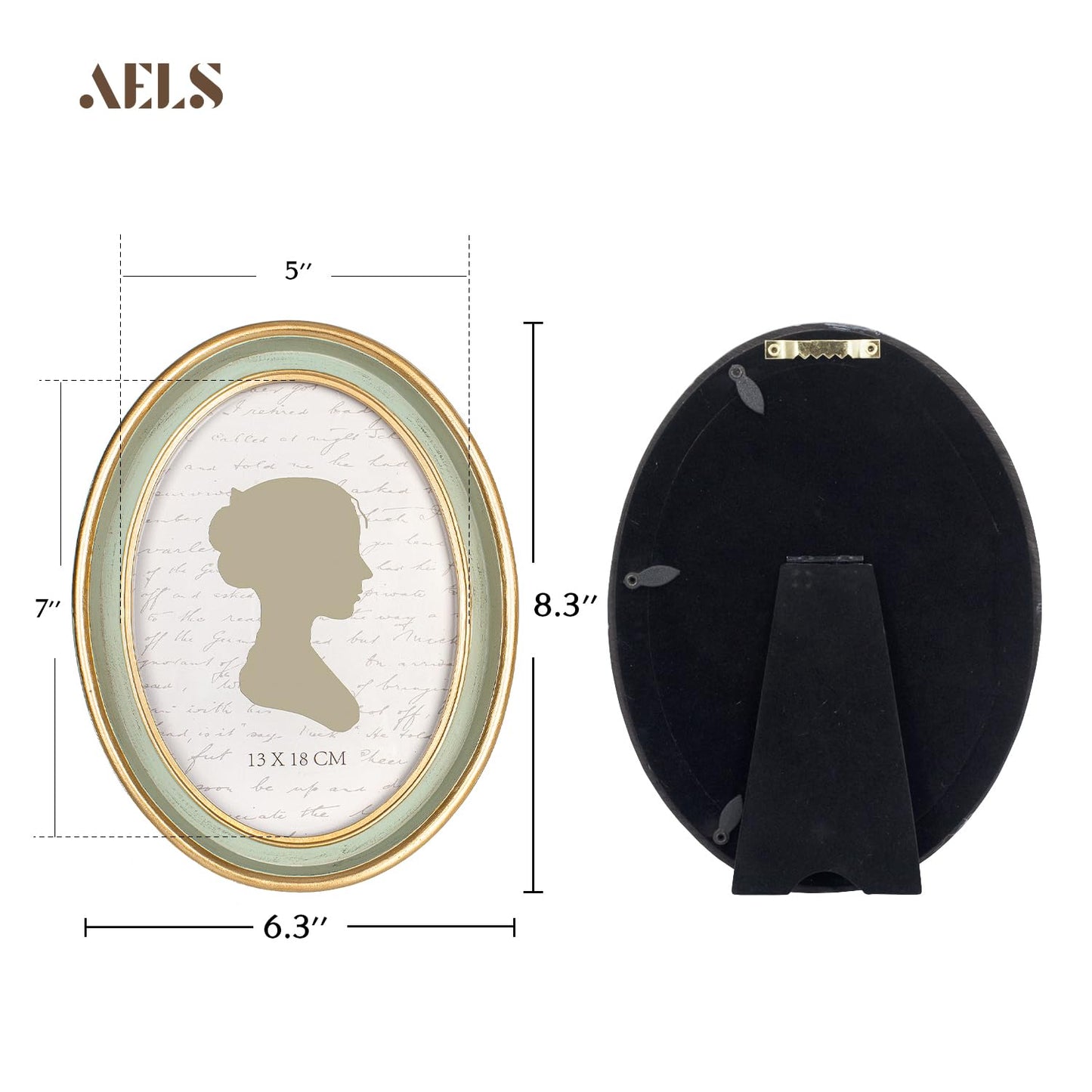 AELS 2.5x3.5 Inch Small Wallet Size Vintage Picture Frame, Elegant Antique Mini Photo Frames with Glass Front, Photo Display, Tabletop Wall Hanging, Gift Ideas, Black Oval with Gold Trim