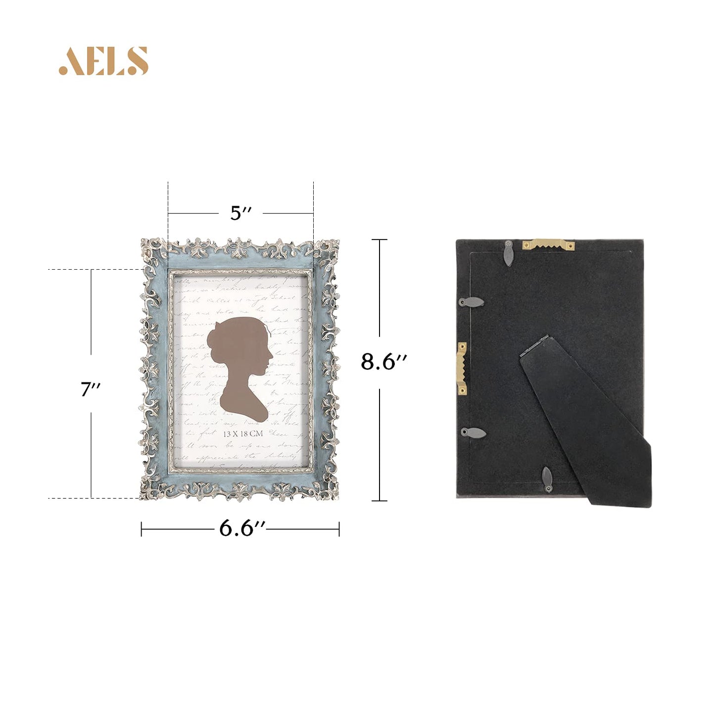 AELS 4x6 Inch Vintage Picture Frame, Elegant Antique Photo Frames with Glass Front, Photo Display, Tabletop Wall Hanging, Gift Ideas, Vine Pattern, Silver & Light Blue