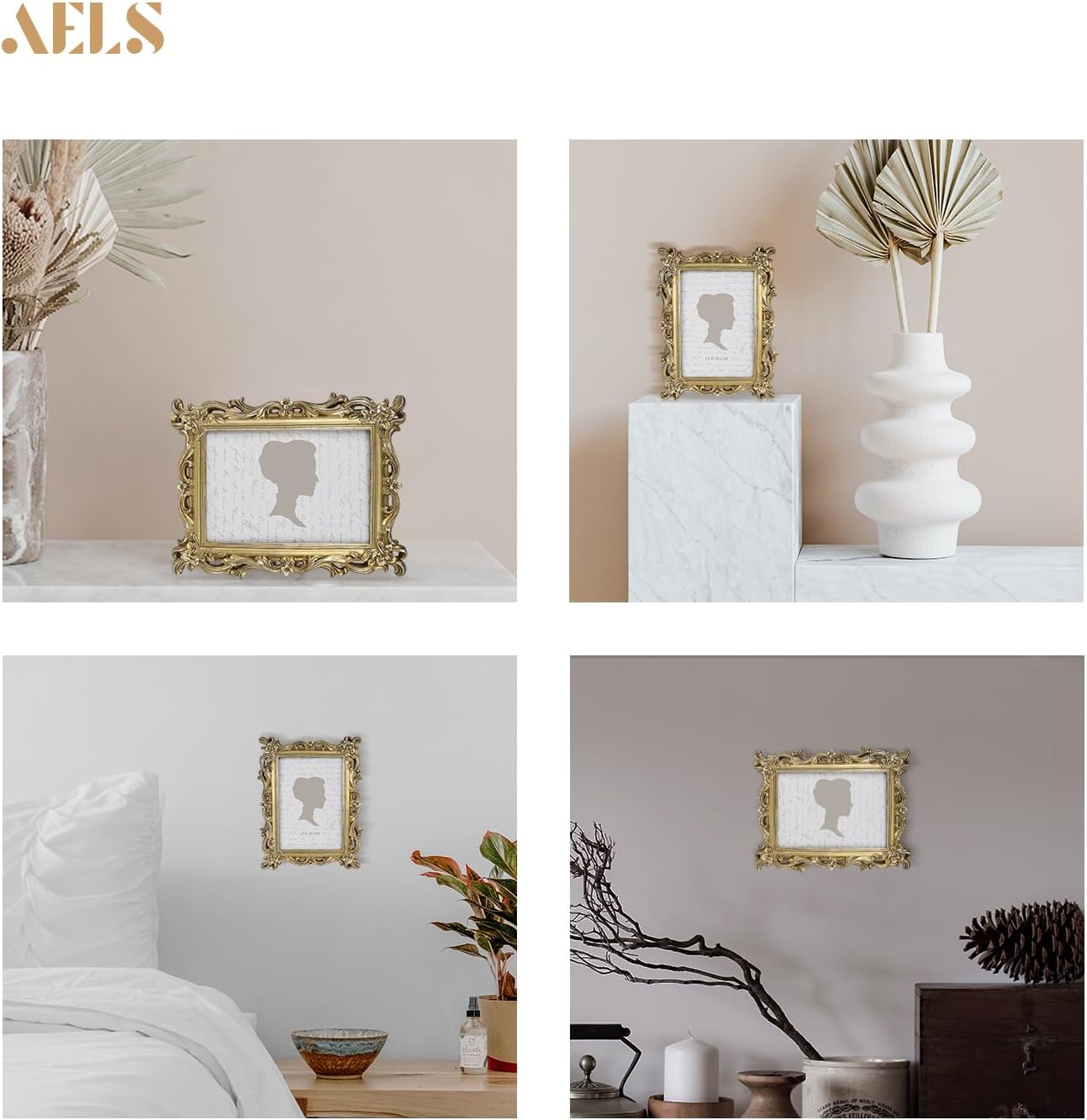 AELS Vintage Picture Frame, Elegant Antique Photo Frames with Glass Front, Photo Display, Tabletop Wall Hanging, Gift Ideas, White Waves (4X6 inch)