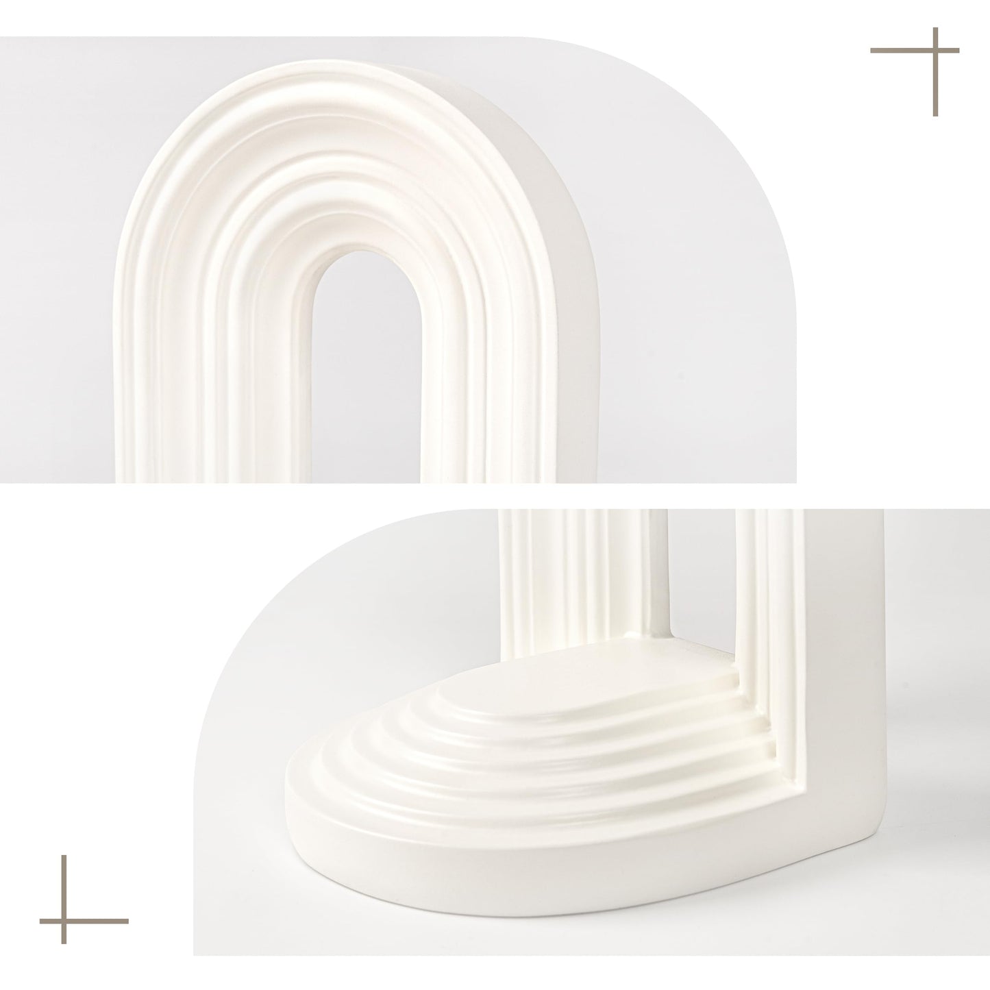 AELS Mordern Bookends, Mid Century Arch Heavy Duty Book Ends, Unique Decorative Bookend Supports for Shelves, Office Desktop Book Stand, Stopper for Books/Movies/CD, Cream