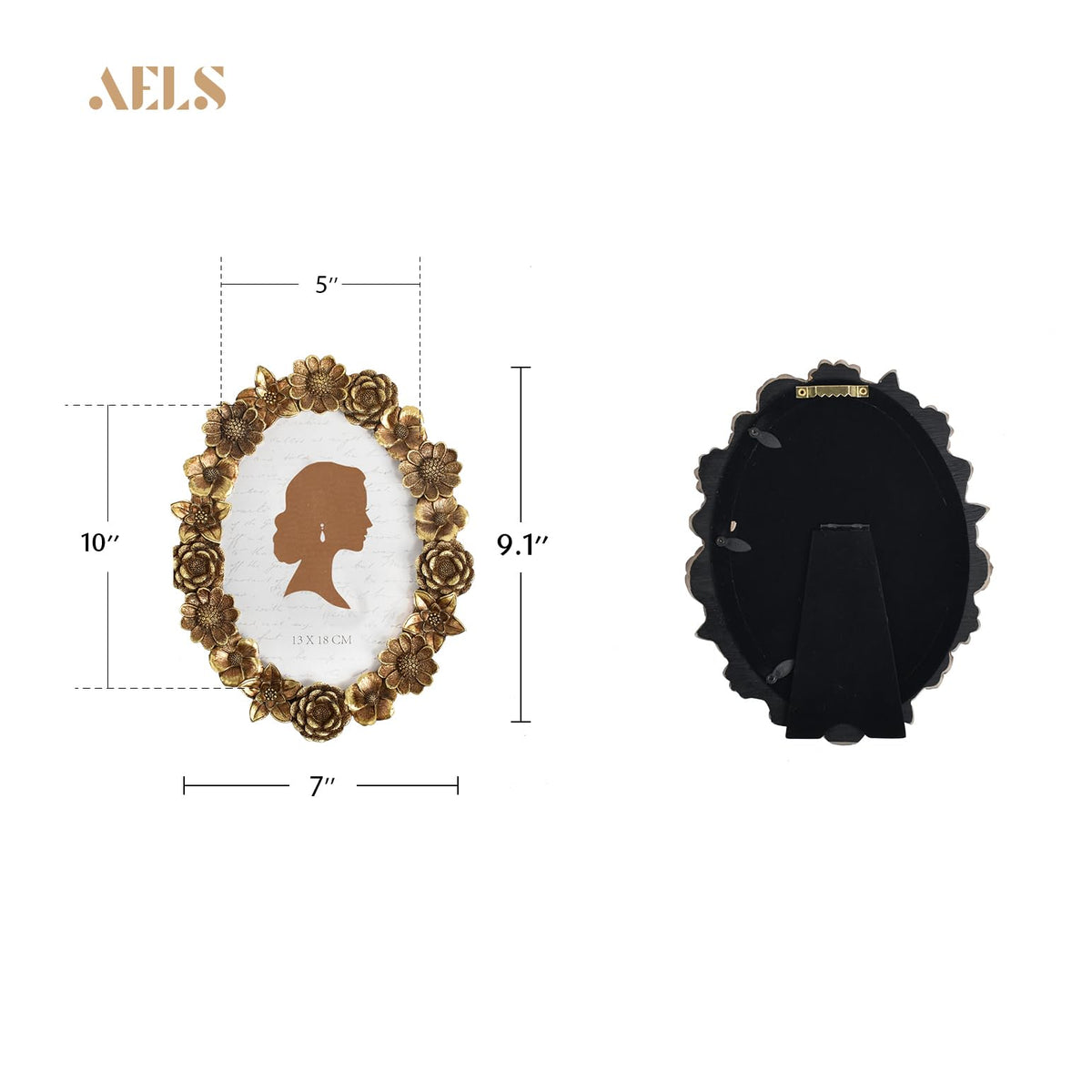 AELS 4x6 Inch Vintage Picture Frame, Elegant Antique Oval Photo Frames with Glass Front, Photo Display, Tabletop Wall Hanging, Gift Ideas, Gold Flower